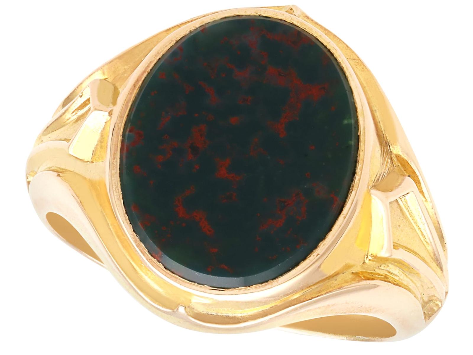 2.42ct Bloodstone & 14ct Yellow Gold Signet Ring - Antique c.1890 (1 of 12)