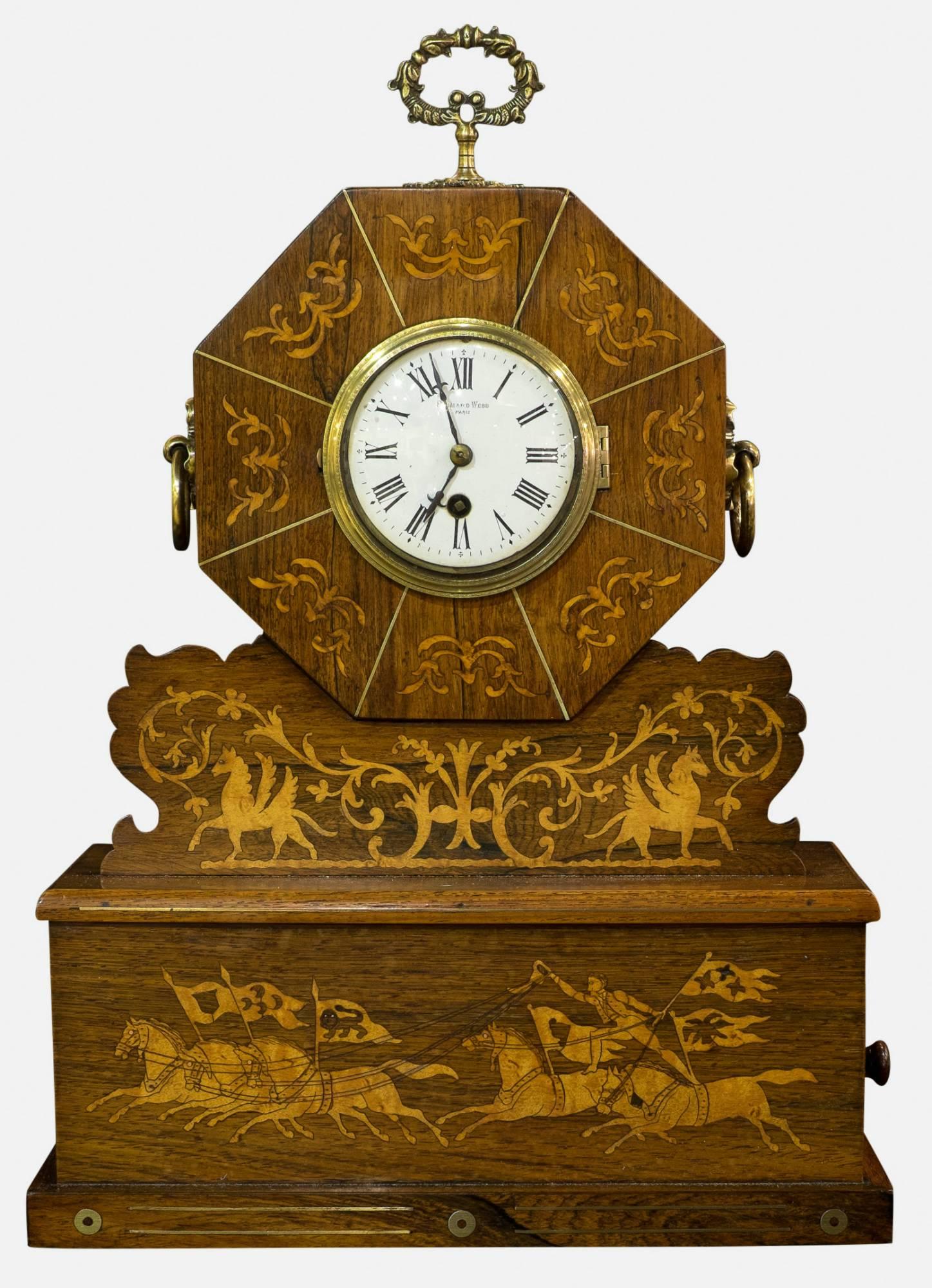 Walnut Marquetry & Brass Inlaid Mantel Clock (1 of 1) Walnut Marquetry & Brass Inlaid Mantel Clock (1 of 1)
