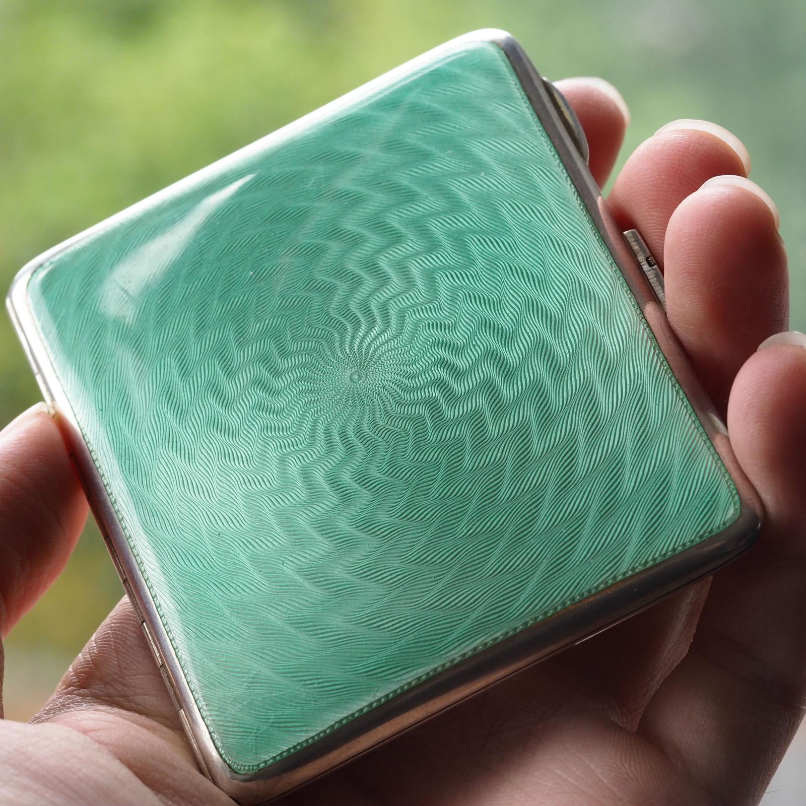 Sterling Silver Cigarette Case with Green Enamel Guilloche - William Neale & Son Ltd 1929 (1 of 19)