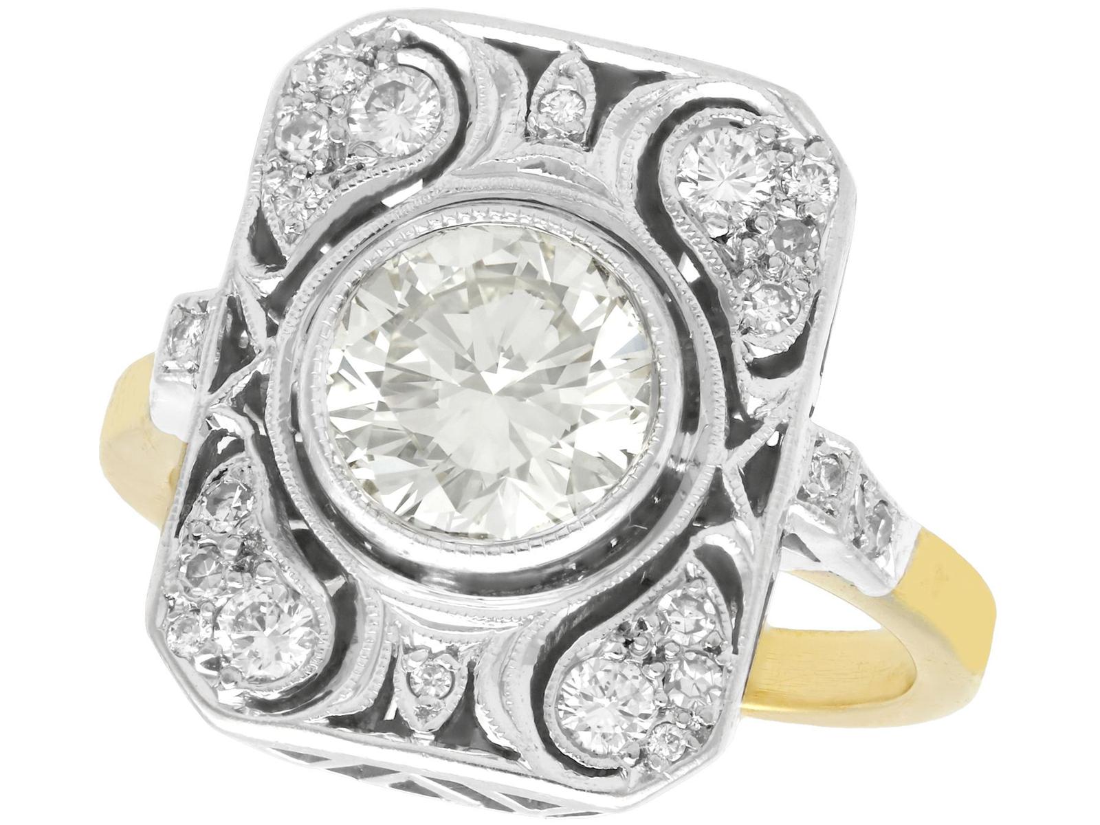 2.08ct Diamond & 14ct Yellow Gold Dress Ring - Art Deco c.1950 (1 of 13)