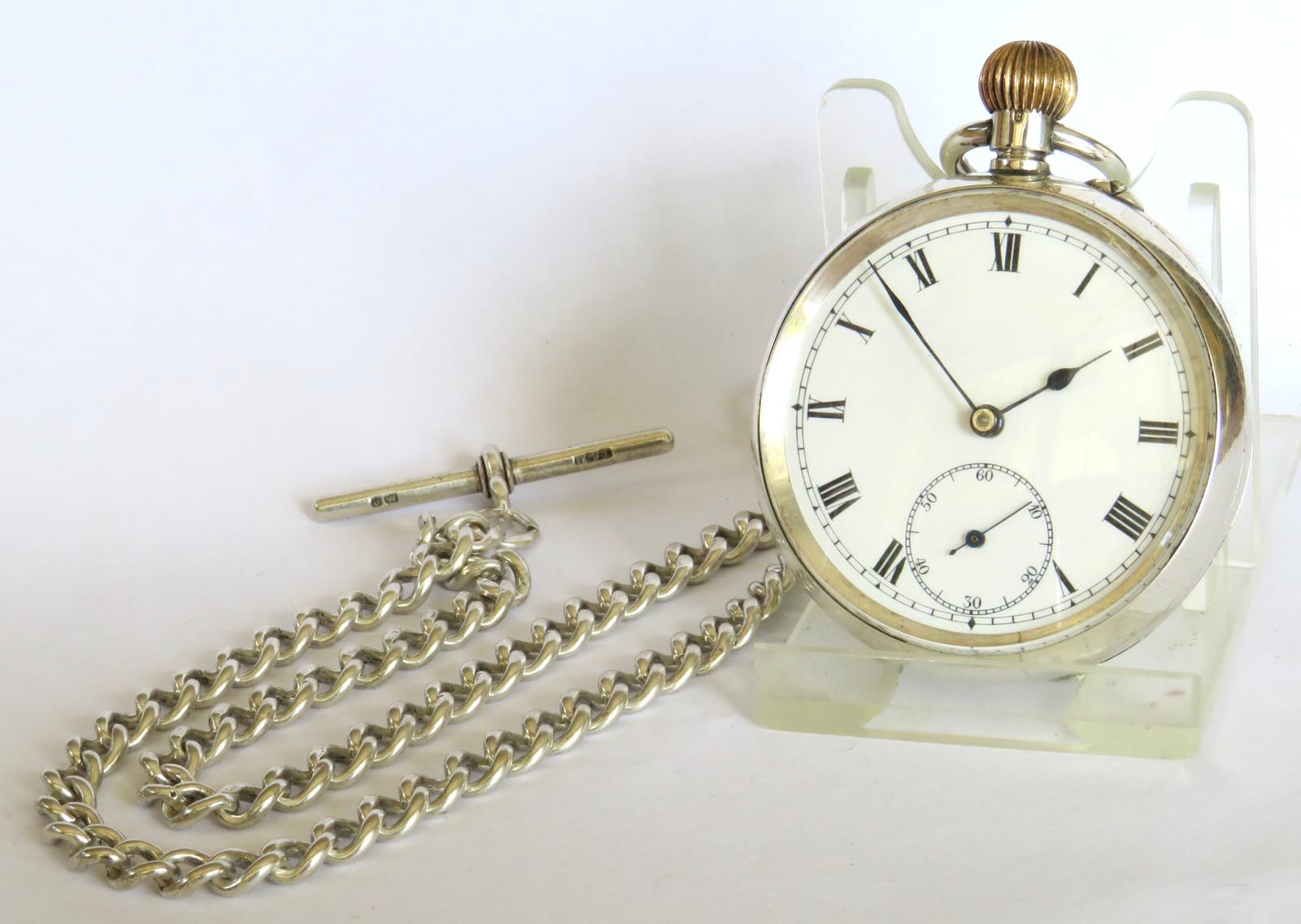 Pocket Watch: Antique 1908 Silver Pocket Watch & Chain (1 of 5)