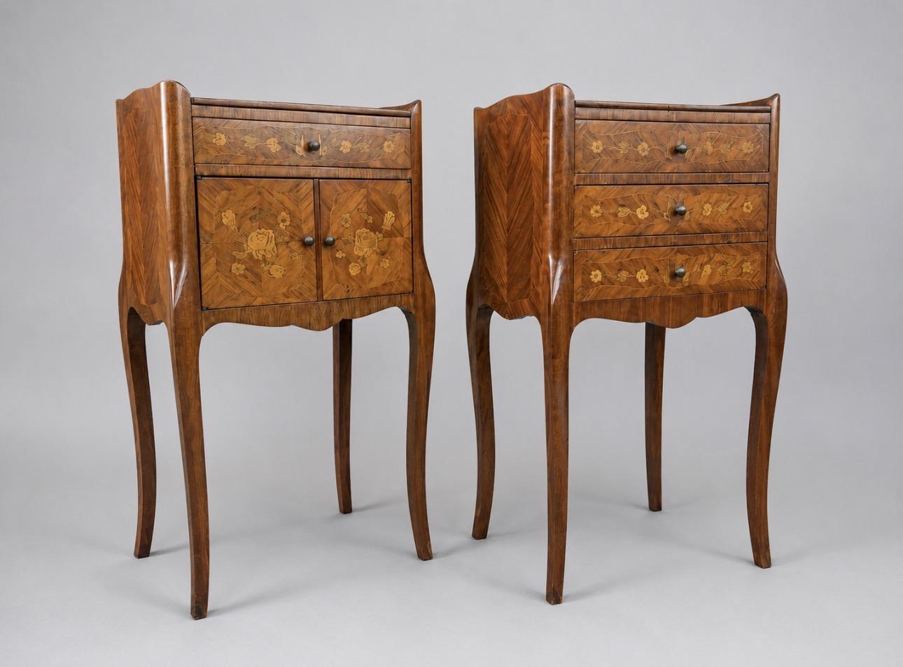 French Marquetry Bedside Tables Louis XV Cabinets (1 of 15) French Marquetry Bedside Tables Louis XV Cabinets (1 of 15)