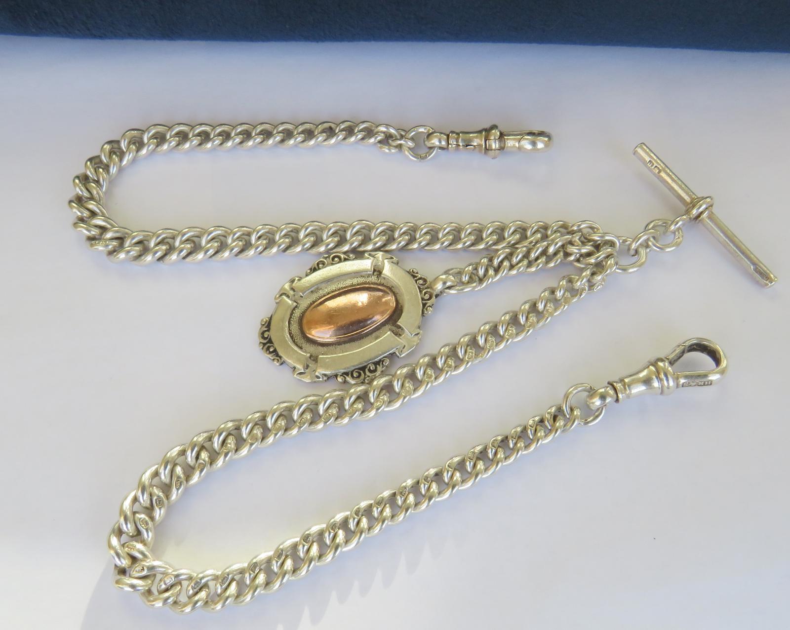Antique Silver Double Watch Chain and Fob, 1912 (1 of 2)