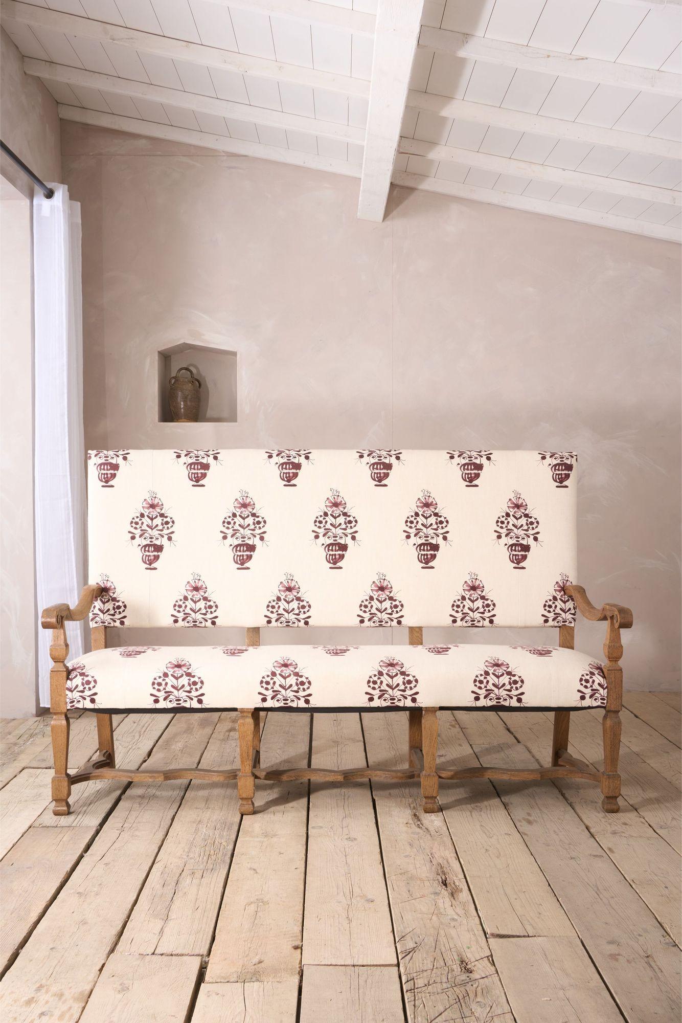 19th Century French Oak Bench Upholstered in Vaas by Emma Grant (1 of 9) 19th Century French Oak Bench Upholstered in Vaas by Emma Grant (1 of 9)