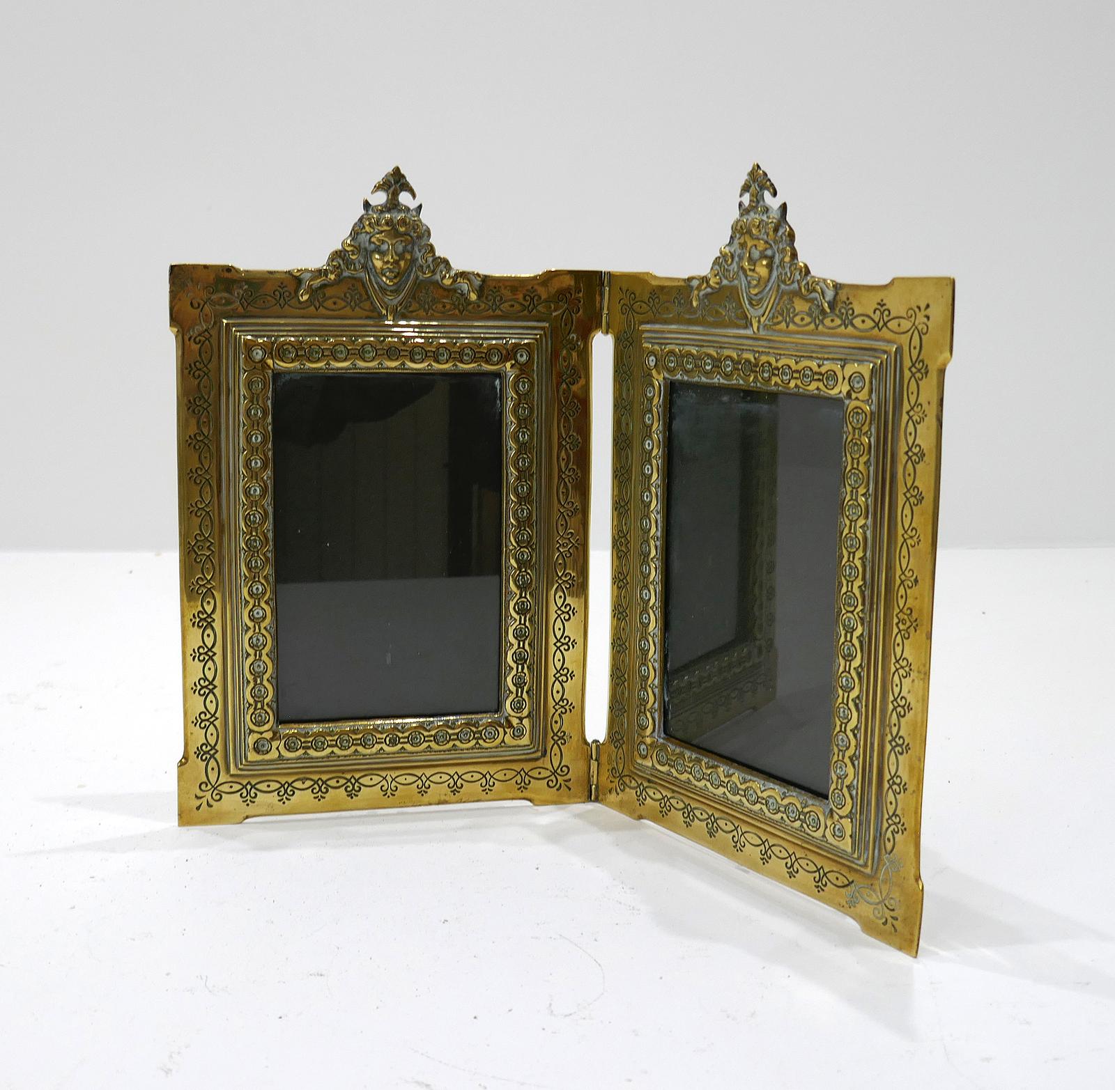 Antique Early Metalware 19th Century Brass "Double" Picture Frame with Monogrammed Initial JSC (1 of 5) Antique Early Metalware 19th Century Brass "Double" Picture Frame with Monogrammed Initial JSC (1 of 5)