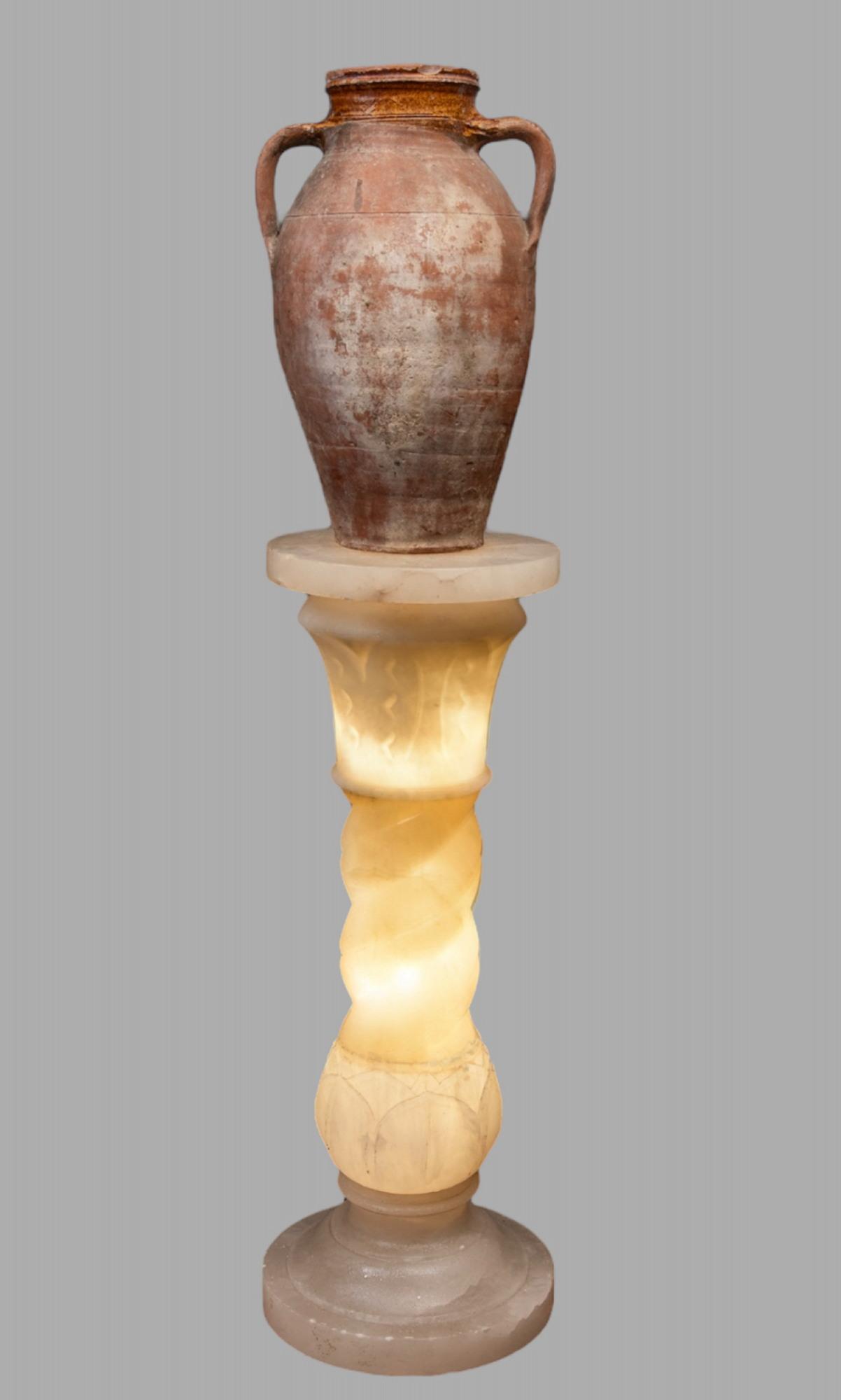 Interesting Carved Alabaster Pedestal Column Lamp c.1930 (1 of 8) Interesting Carved Alabaster Pedestal Column Lamp c.1930 (1 of 8)