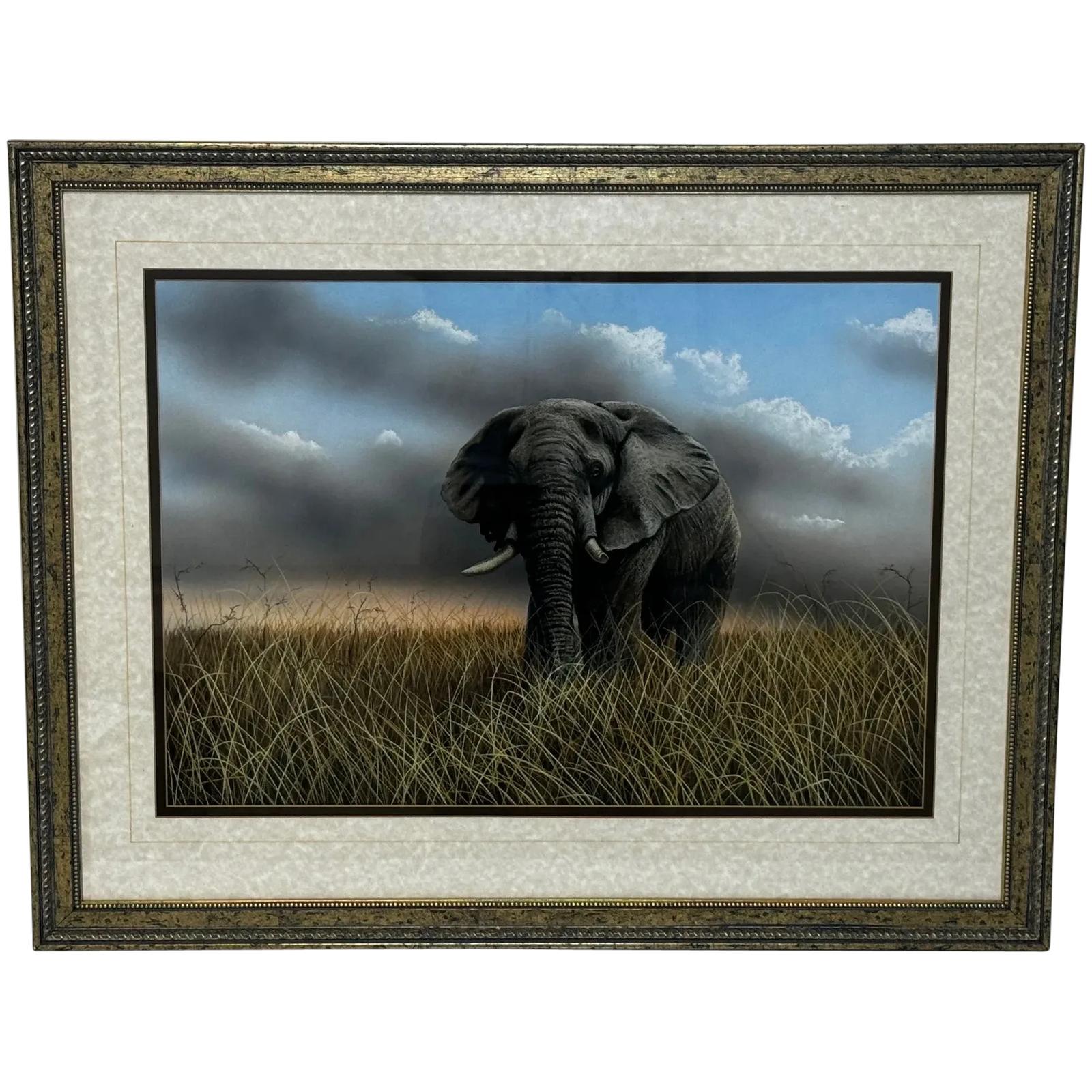 Large Realism English Painting Bull Elephant About To Charge Kruger National Park African Bush Follower of David Shepherd (1 of 44)