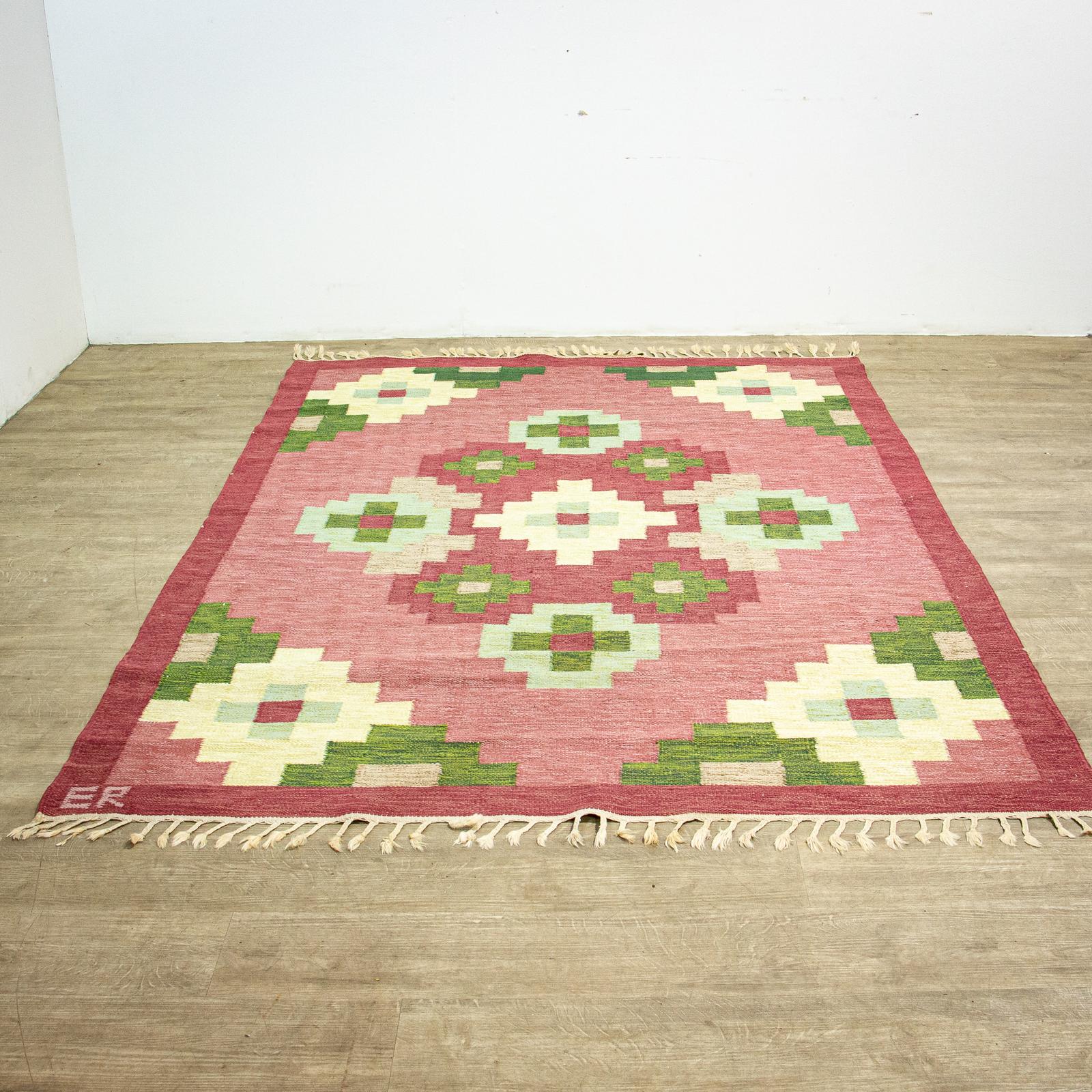 Swedish Flat Weave Rug Signed ER (1 of 8)