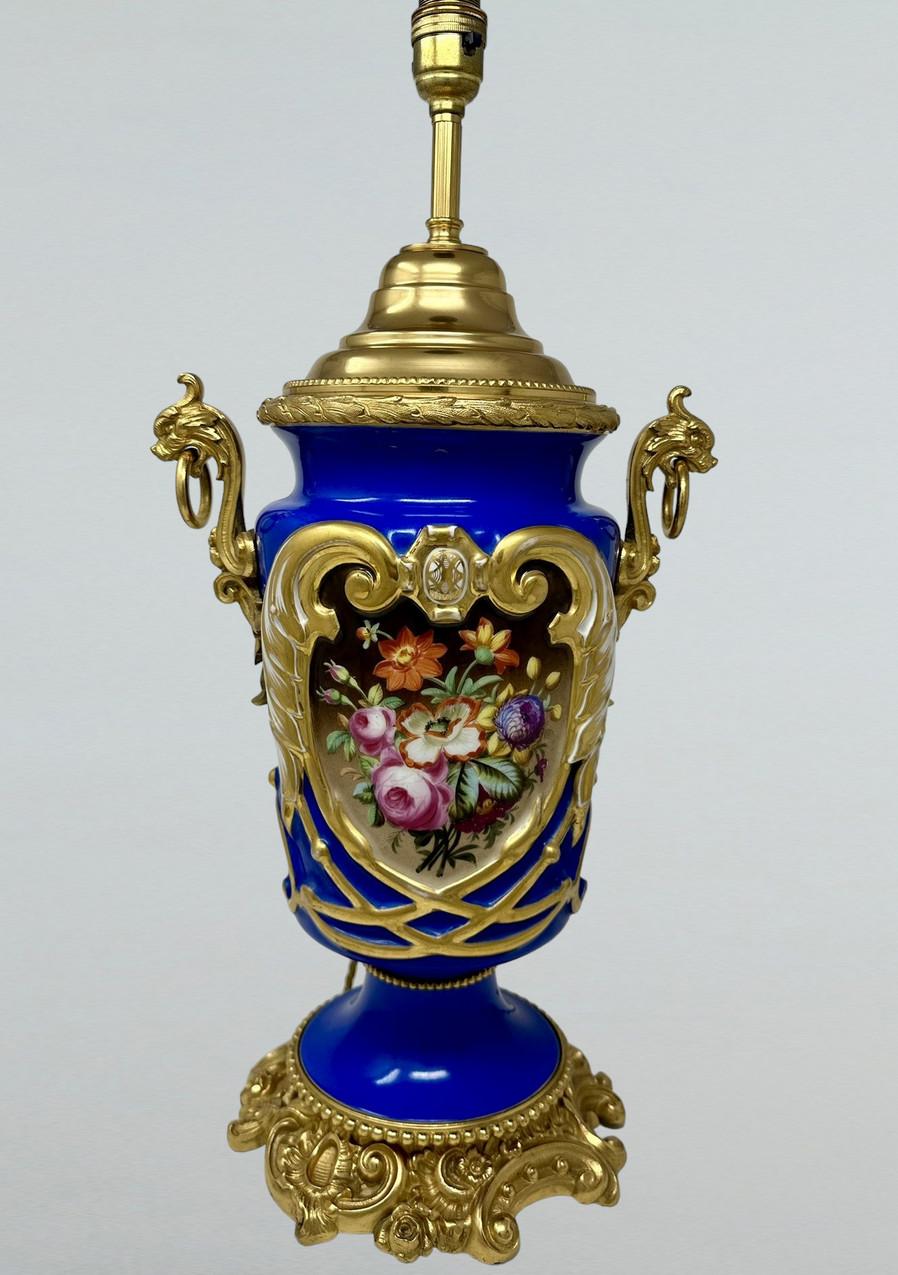 French Sèvres Porcelain Still Life Flowers Ormolu Cobalt Blue Table Lamp Bronze (1 of 9) French Sèvres Porcelain Still Life Flowers Ormolu Cobalt Blue Table Lamp Bronze (1 of 9)