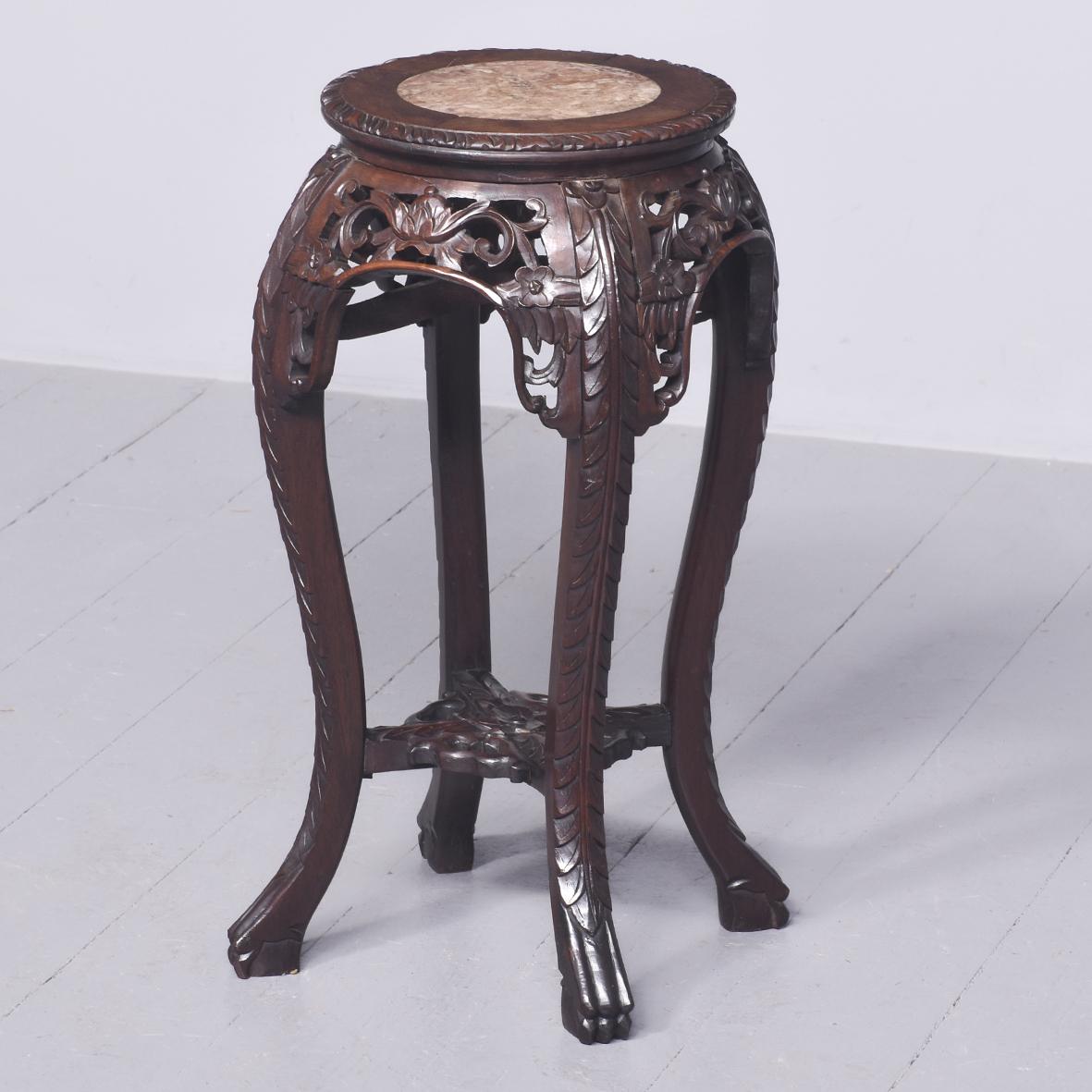 Qing Period Chinese Hardwood Marble Inset Plantstand (1 of 7)