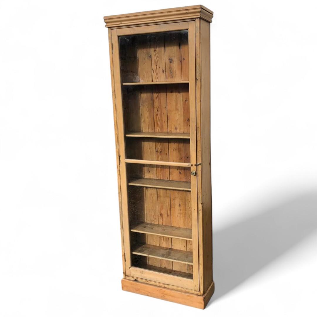 Very Tall Narrow Shallow Antique Pine Display Cabinet 1920s (1 of 16)