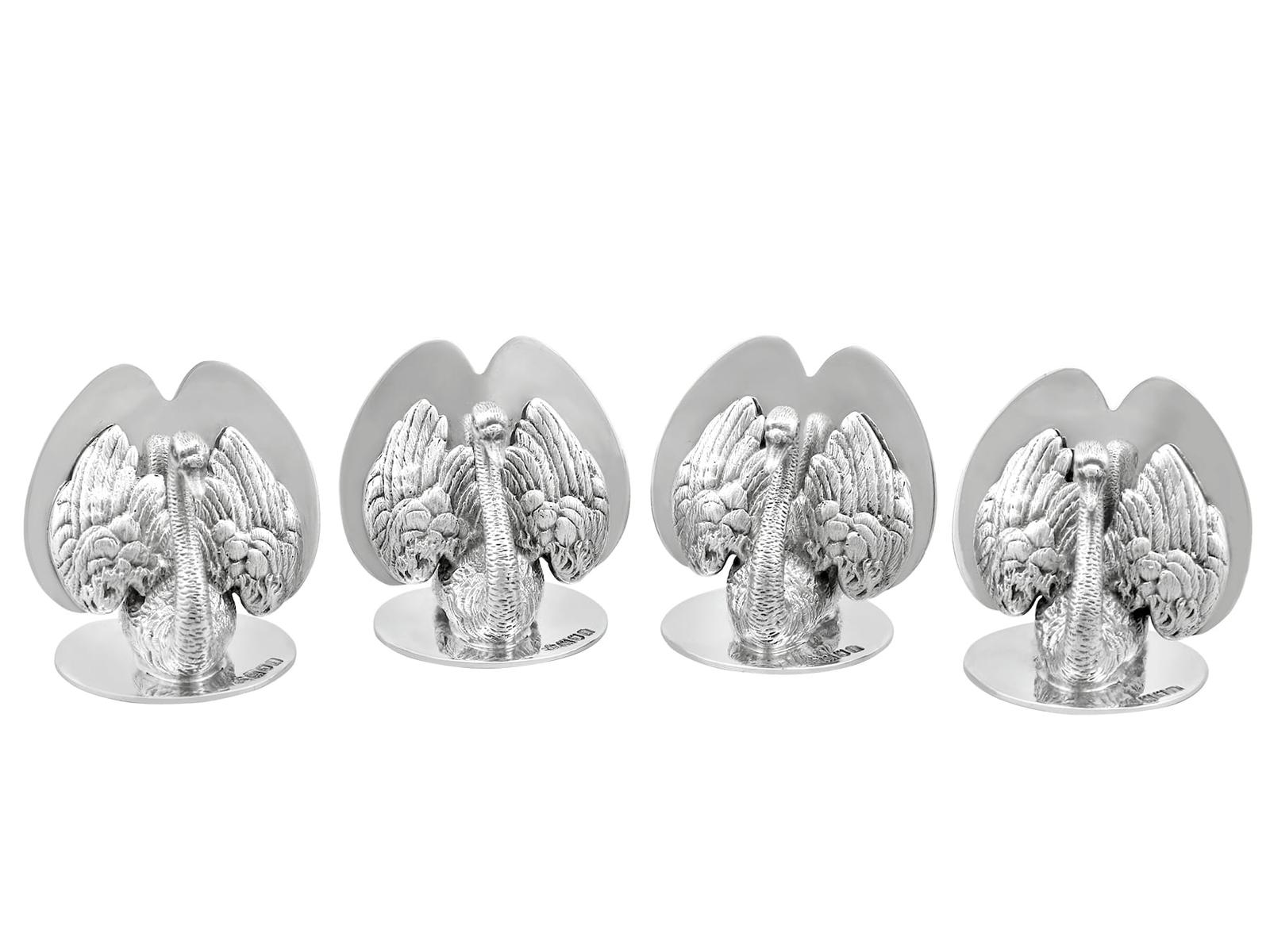 Antique Edwardian Sterling Silver Swan Menu / Card Holders (1 of 9)