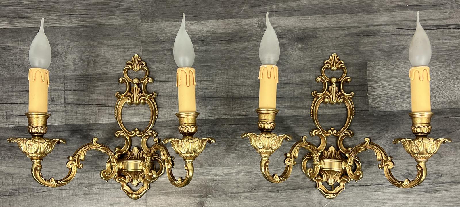 Pair of Wall Lights Vintage French Double Arm Ornate Rococo Sconces (1 of 12)