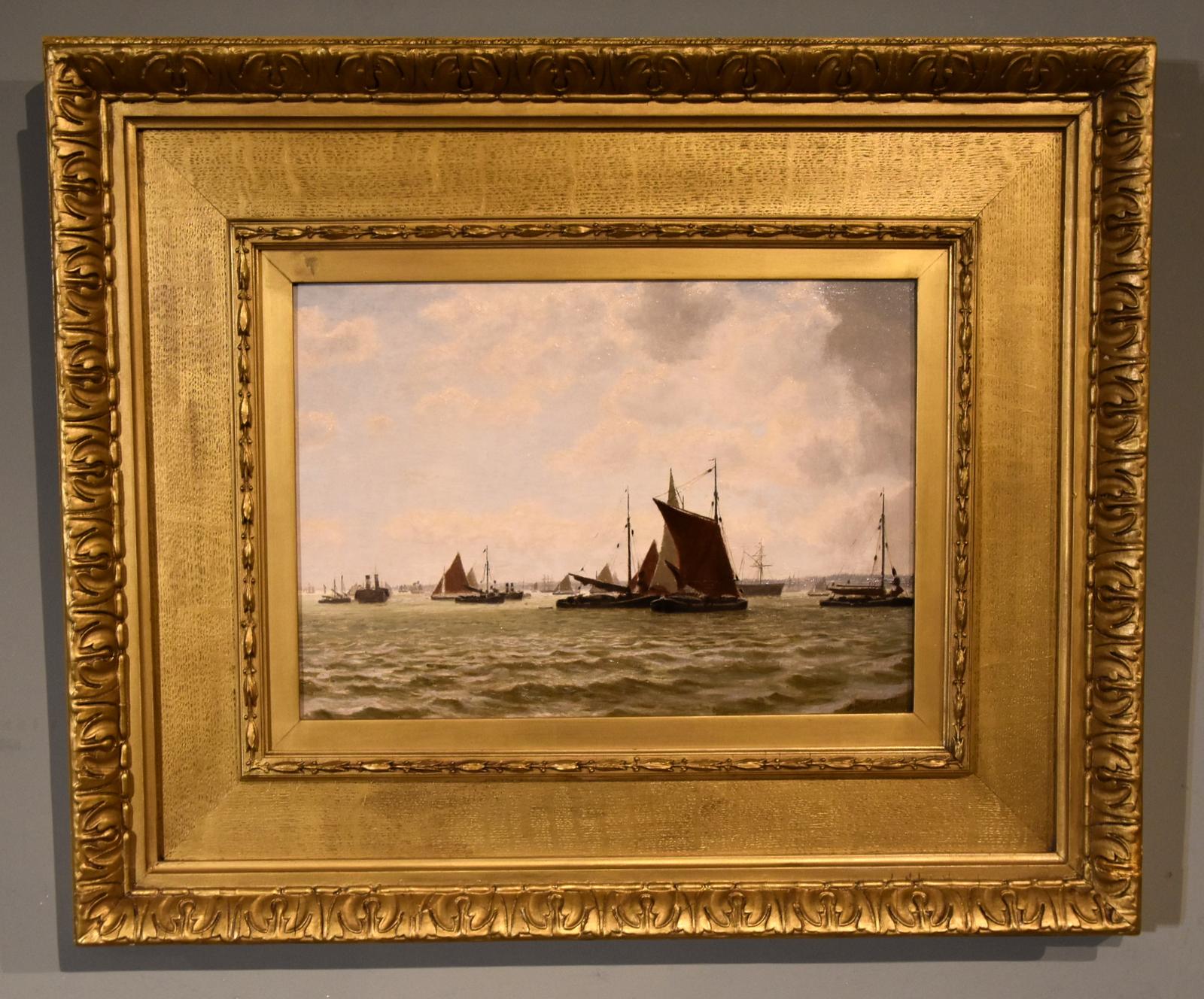 Oil Painting by James Thomas Watts - A Busy Thames View (1 of 4)