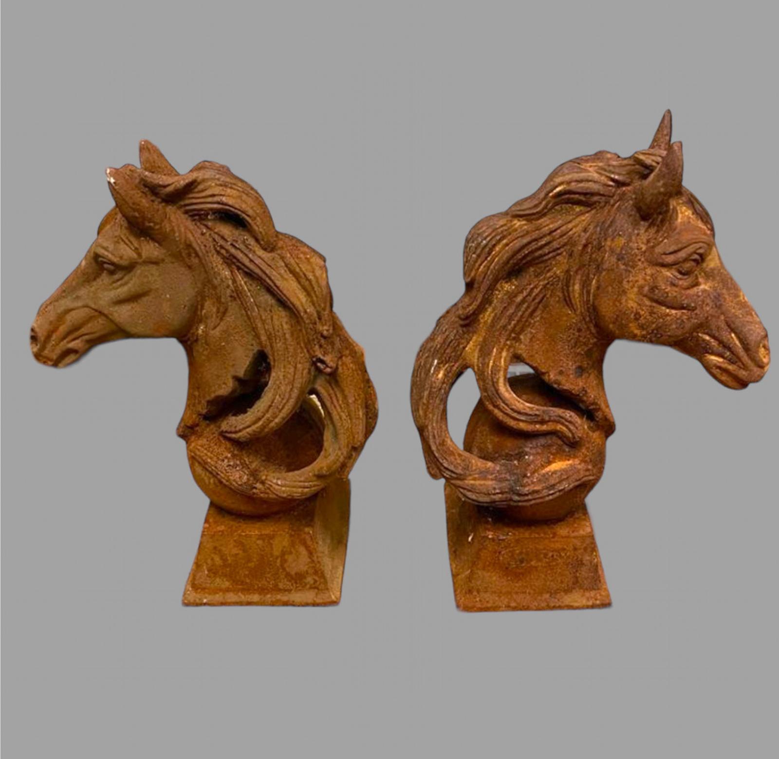 Near Pair of Horse's Heads in Cast Iron (1 of 7)