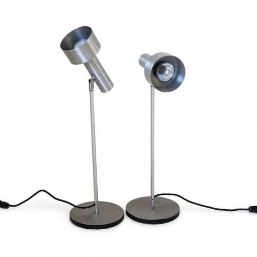 Pair of 1970s Brushed Steel Table Lamps Long Stem Adjustable Shade (1 of 8)