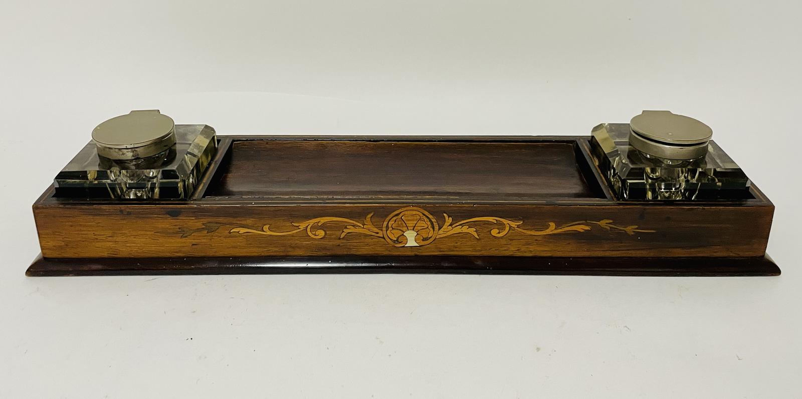 Antique Edwardian Inlaid Desktop Inkstand (1 of 14) Antique Edwardian Inlaid Desktop Inkstand (1 of 14)