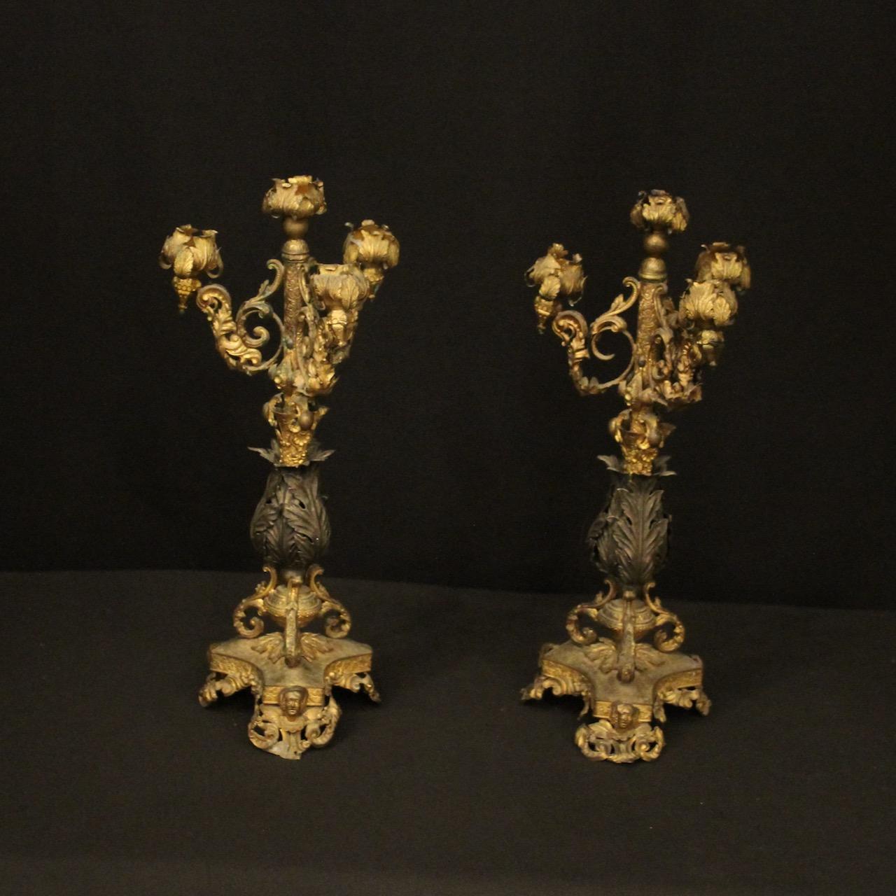 French Pair Of Triple Arm Antique Candelabras (1 of 10) French Pair Of Triple Arm Antique Candelabras (1 of 10)