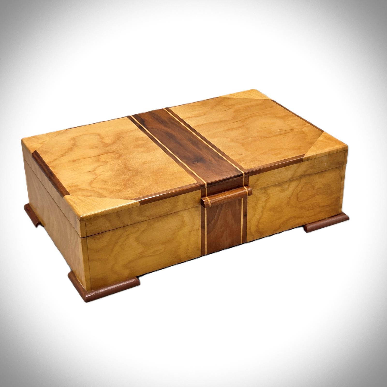 Extra Large Art Deco Ash & Inlaid Jewellery Box (1 of 8)