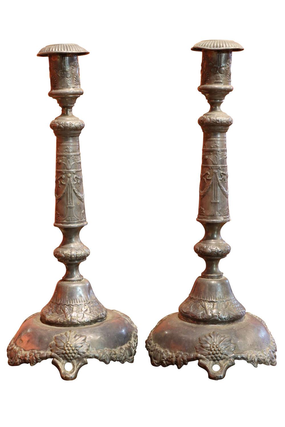 A Pair of Polish Pewter Candlesticks (1 of 2)