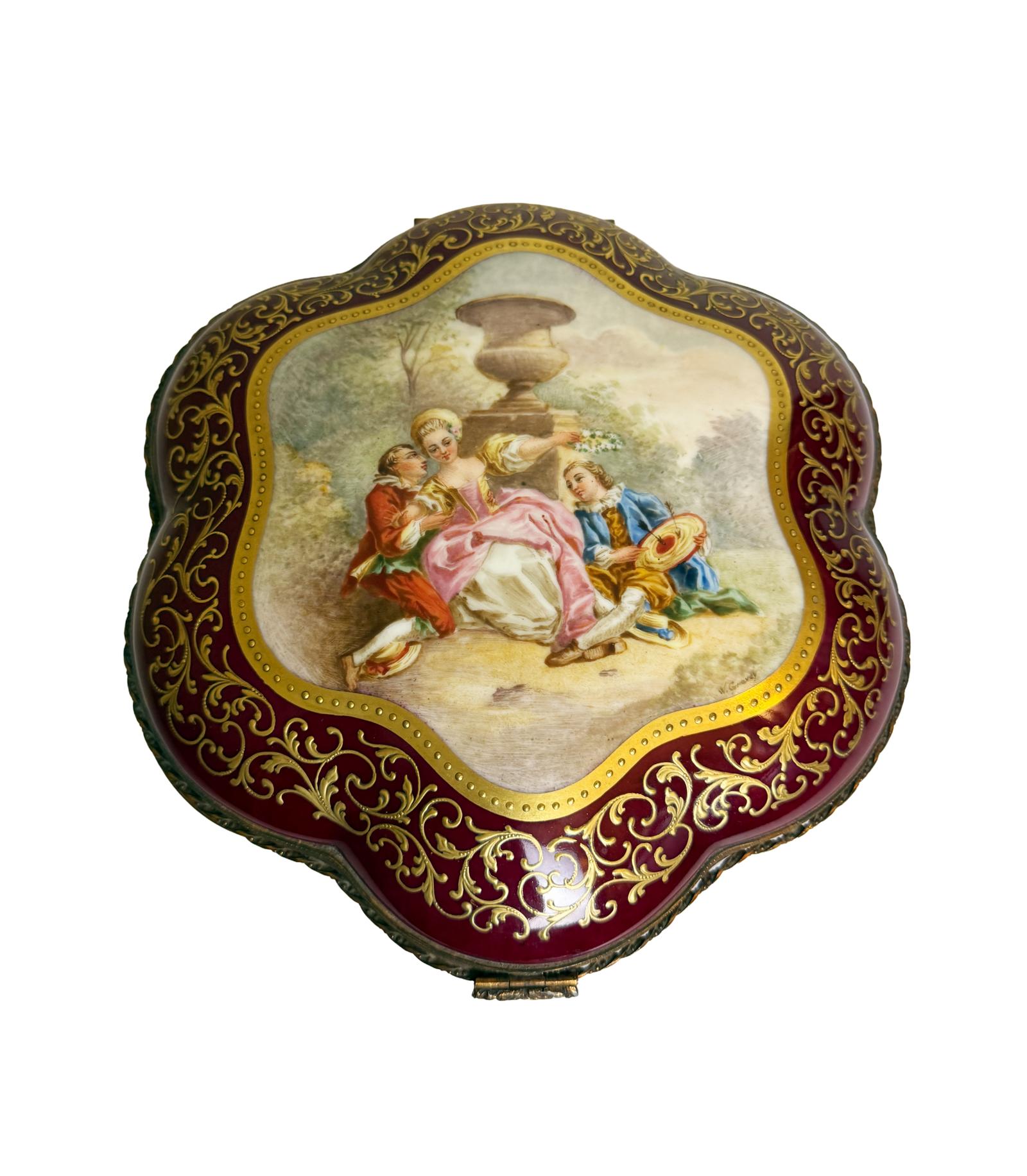 Antique French Hand Painted Shaped Red Porcelain Box with Bronze Gilt Trim (1 of 10) Antique French Hand Painted Shaped Red Porcelain Box with Bronze Gilt Trim (1 of 10)