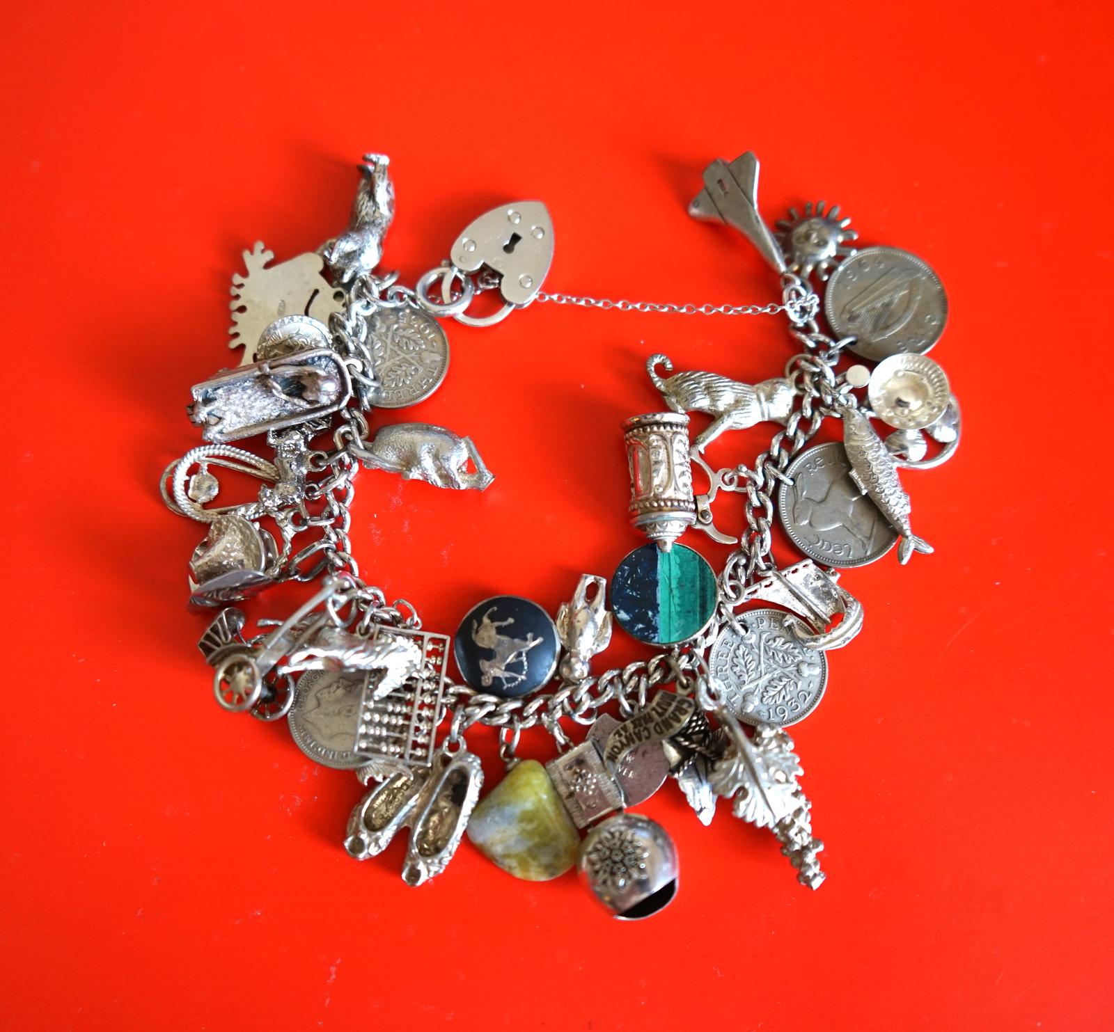 Vintage 1963 Heavy Silver Charm Bracelet With 38 Silver Charms - Ideal Birthday Present  / Boxed (1 of 6)