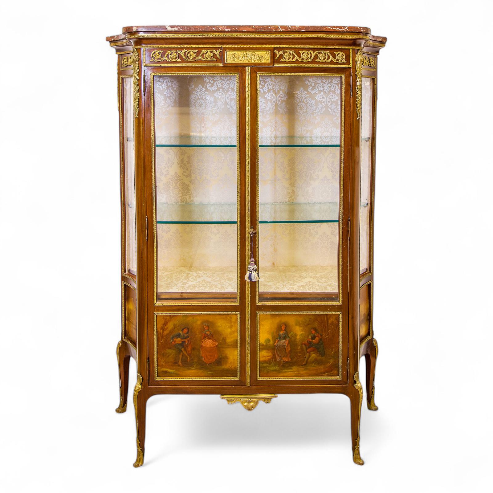 Antique Two Door French Marble Top Vernis Martin Vitrine Cabinet (1 of 10)