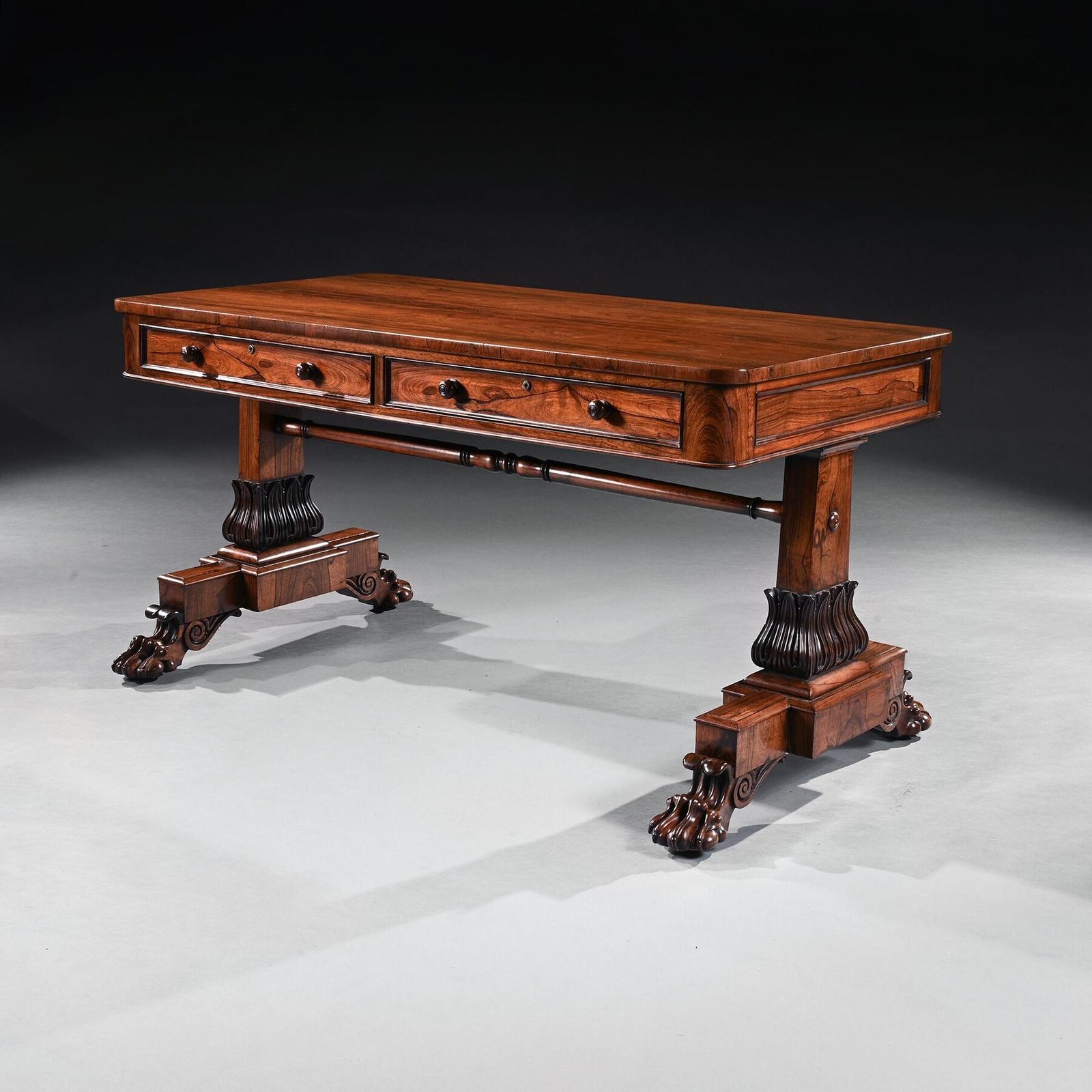 A George IV Period Rosewood Library Table with Carved Lions Paw Feet (1 of 5)