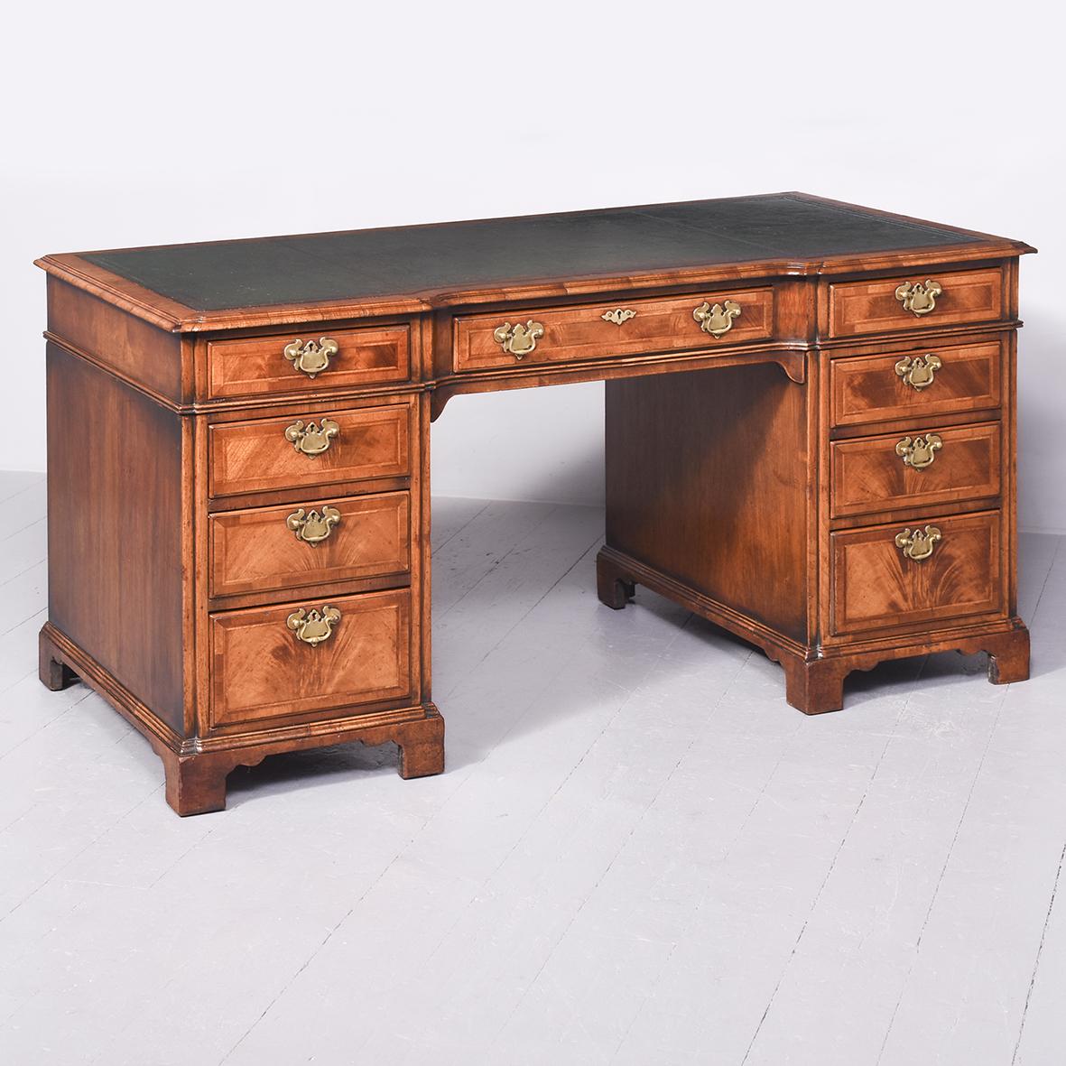 Early Georgian-style Figured Walnut, Freestanding Kneehole Writing Desk c.1910 (1 of 11) Early Georgian-style Figured Walnut, Freestanding Kneehole Writing Desk c.1910 (1 of 11)