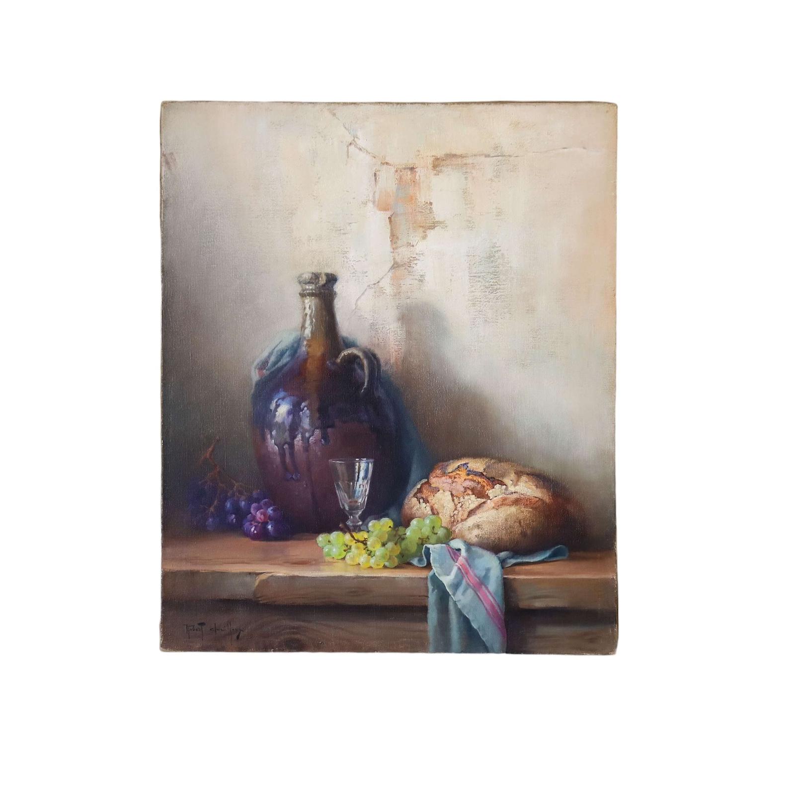 Still Life Wine Flagon, Bread & Grapes Robert Chailloux 1913-2006 (1 of 7)