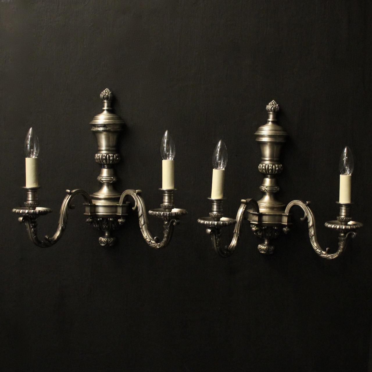 French Pair of Silver Gilded Antique Wall Lights (1 of 10) French Pair of Silver Gilded Antique Wall Lights (1 of 10)