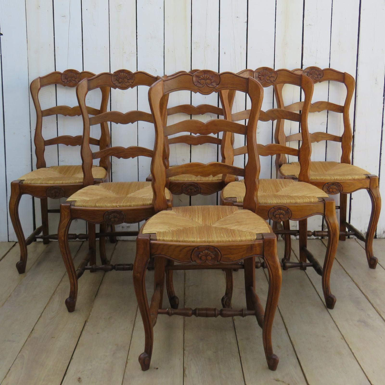 Set of Six Oak & Rush Seated Dining Chairs (1 of 10)
