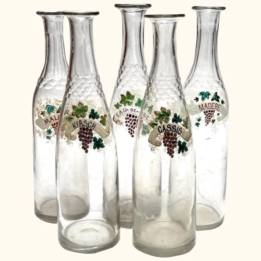 Set of 5 Glass Restaurant Decanters with Handpainted Labels From France (1 of 11)