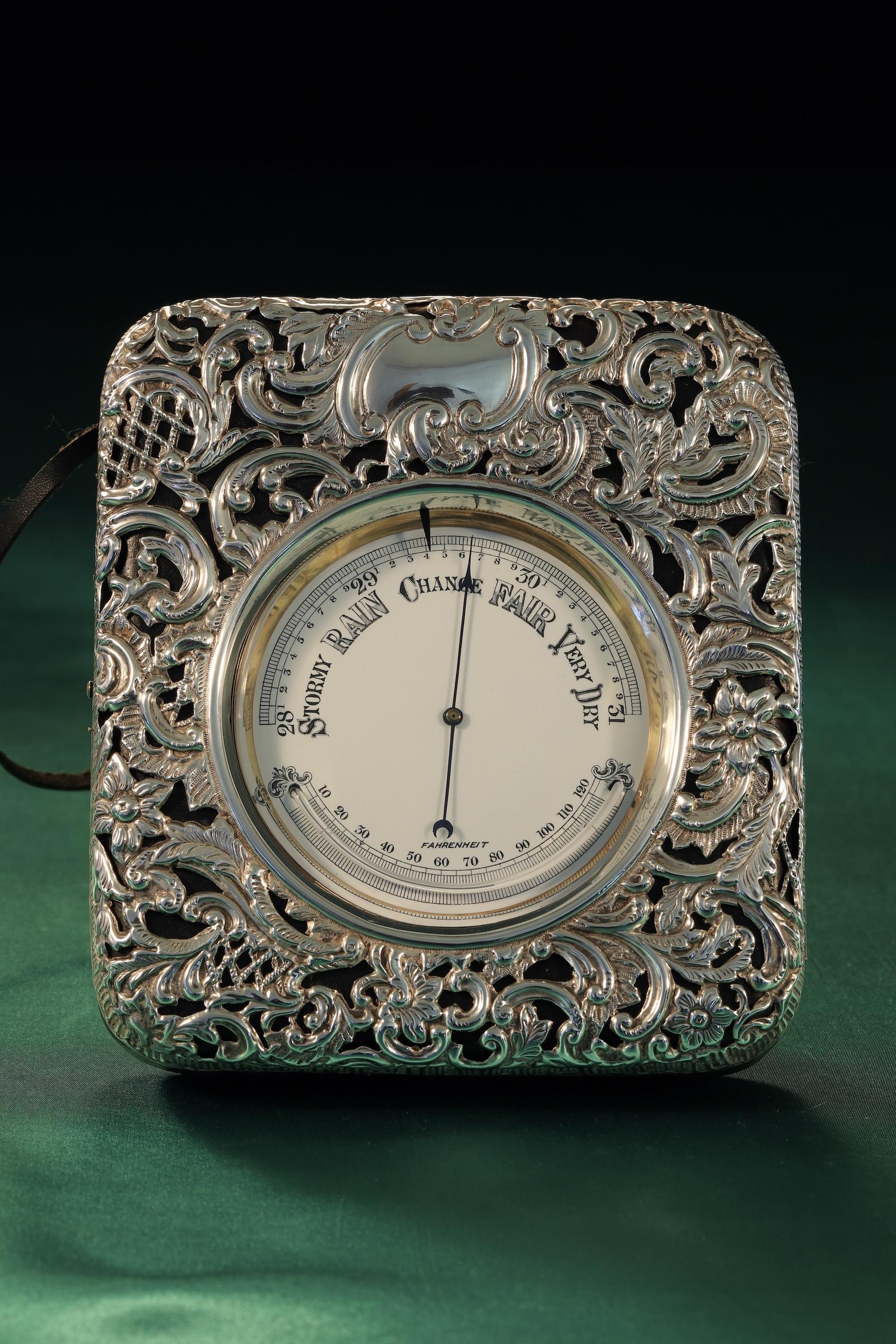 Scarce Very Large Silver Fronted Desk Barometer by Henry Matthews c.1903 (1 of 18)