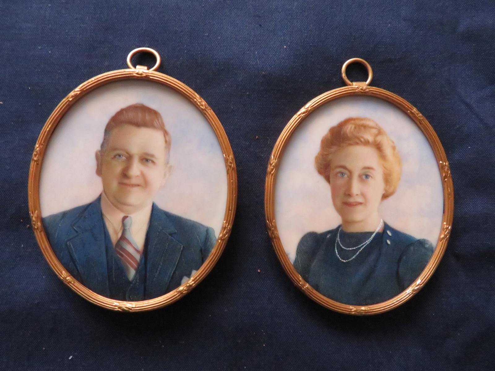 Miniature Portrait Husband & Wife 1930's Gilt Frame (1 of 4)