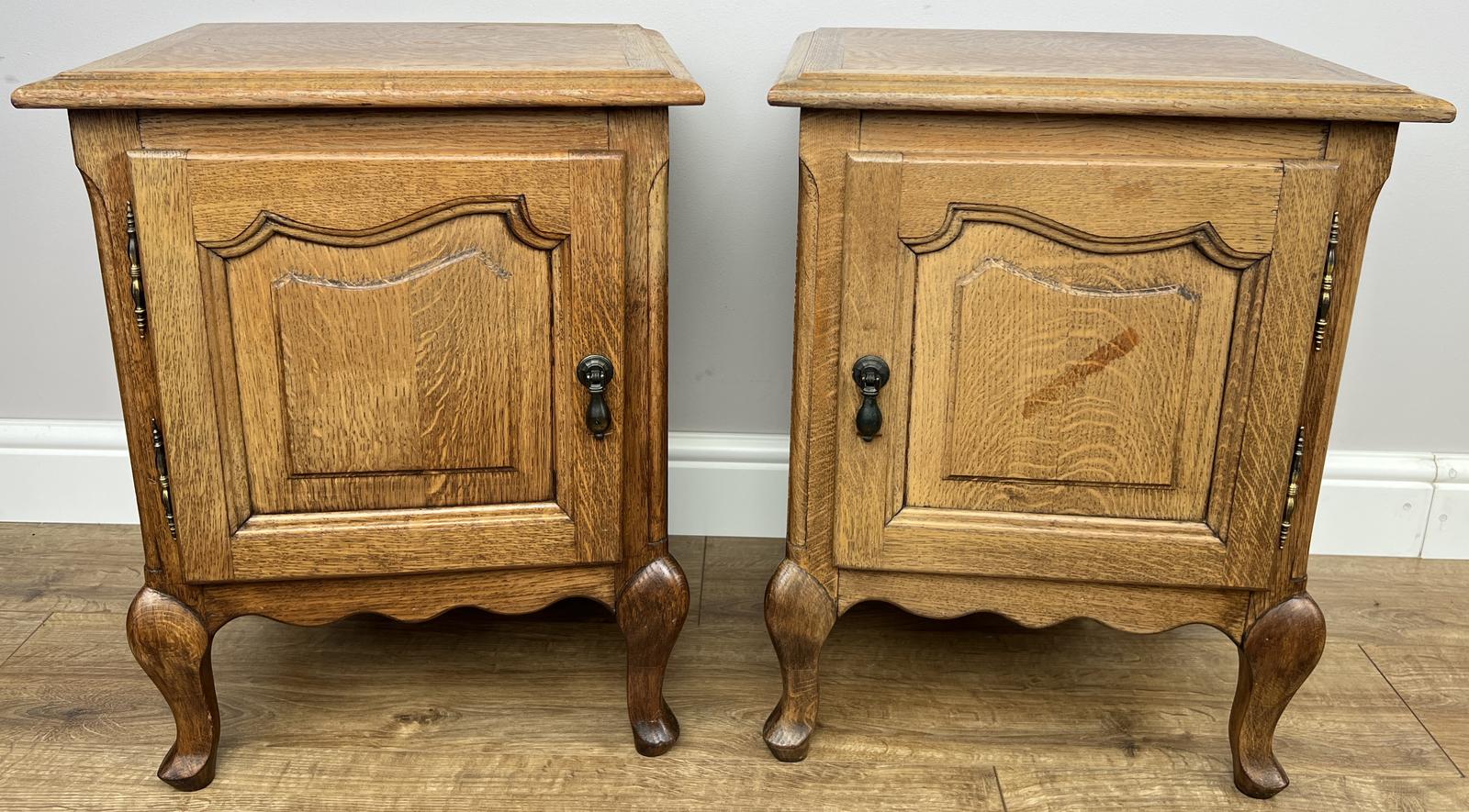 Bedside Tables Pair Vintage French Oak Nightstands Cabinets (1 of 16) Bedside Tables Pair Vintage French Oak Nightstands Cabinets (1 of 16)