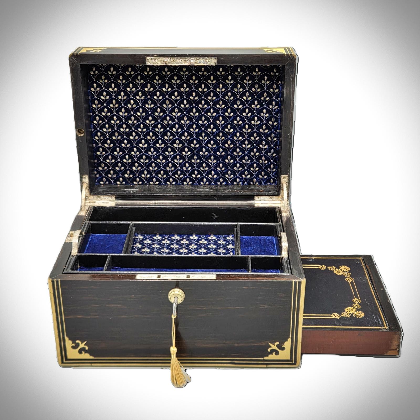 Fine Victorian Brass Inlaid Coromandel Jewellery Box (1 of 12)