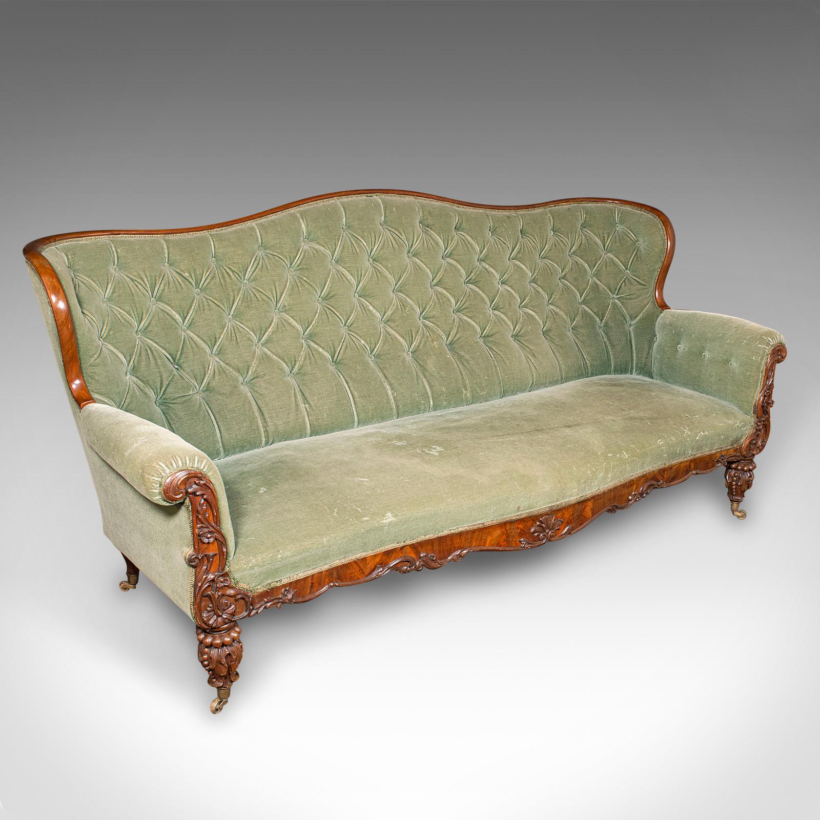 7' Wide Antique Country House Sofa, English, Walnut, Button Back Settee, Regency (1 of 12)