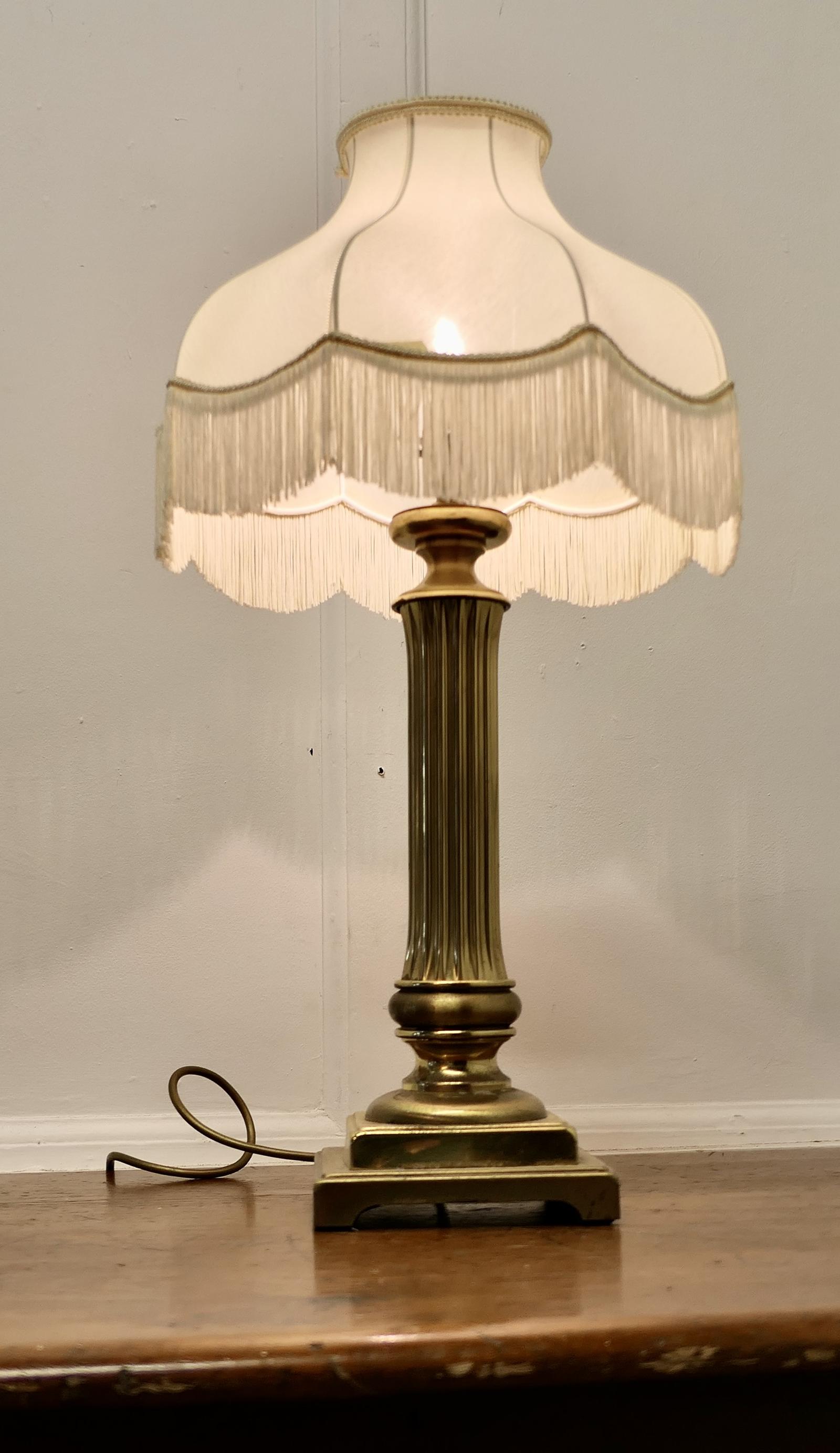 Chunky Brass Corinthian Column Table Lamp with Shade (1 of 8)