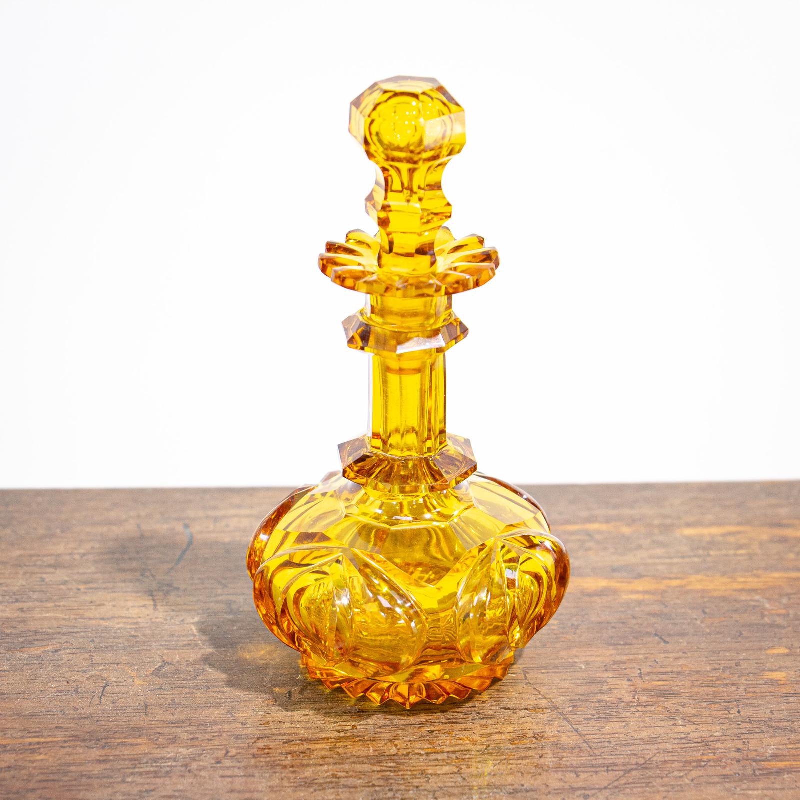 Bohemian Facetted Amber Glass Scent Bottle (1 of 5)