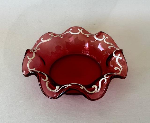 Gorgeous Victorian Cranberry Glass & Enamel Coaster (1 of 5) Gorgeous Victorian Cranberry Glass & Enamel Coaster (1 of 5)