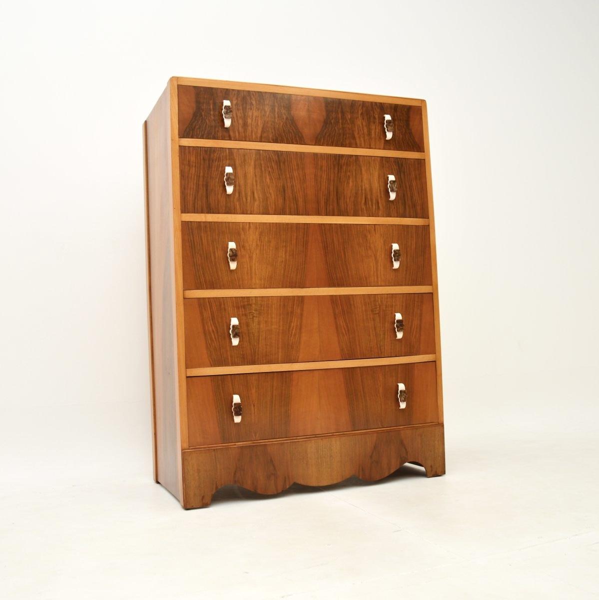 Art Deco Figured Walnut Chest of Drawers (1 of 10)