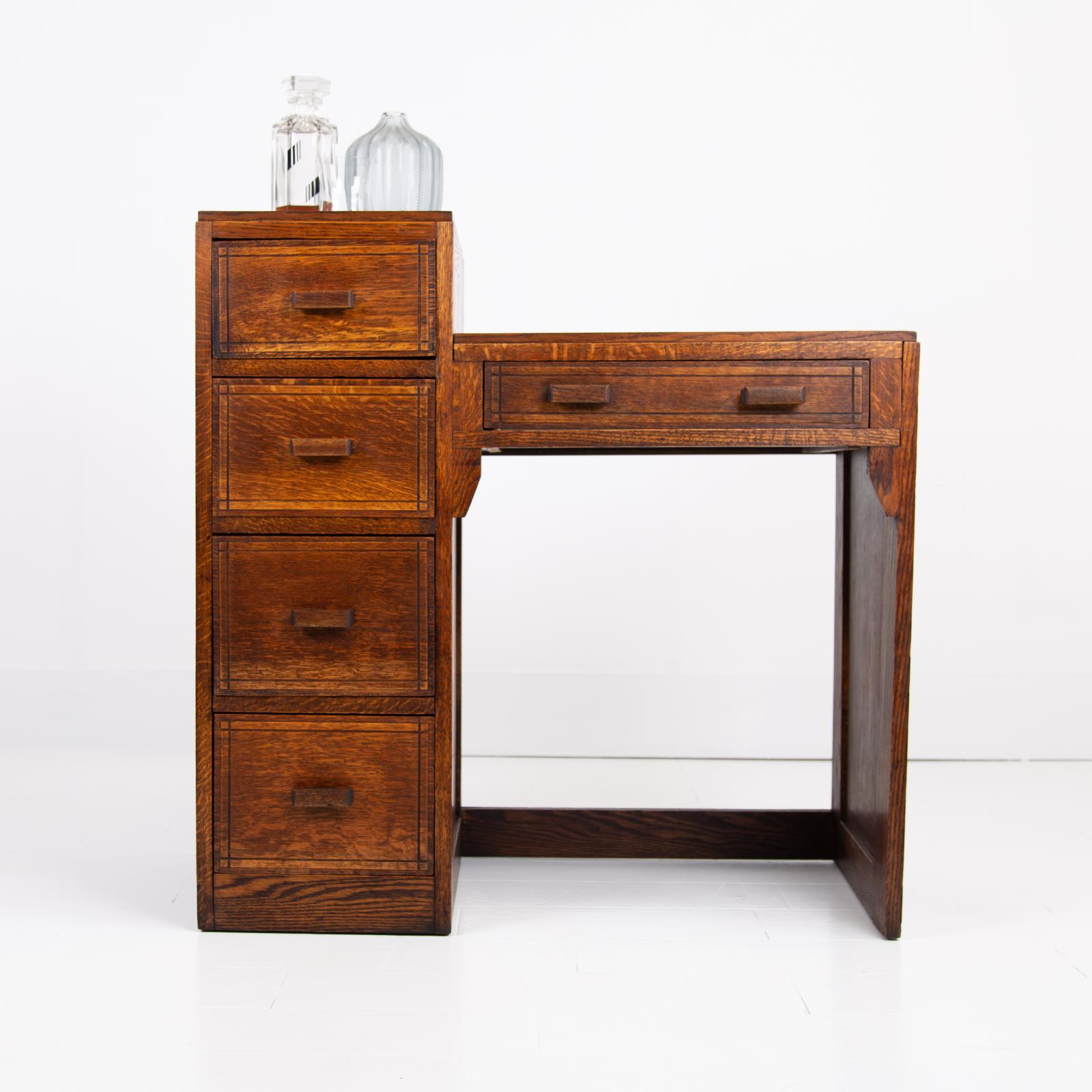 English Oak Modernist Student Desk c.1930 (1 of 15)