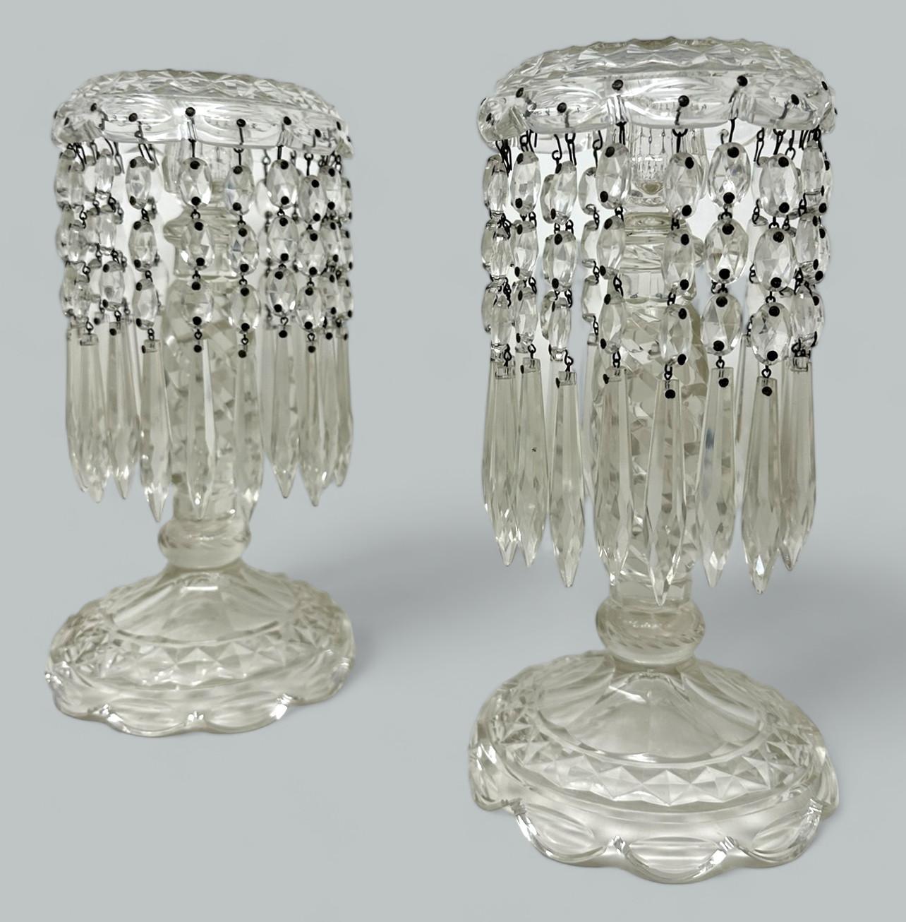 Antique Pair of Irish Waterford Crystal Hand Cut Full Lead Lustres Vases Ireland (1 of 10)