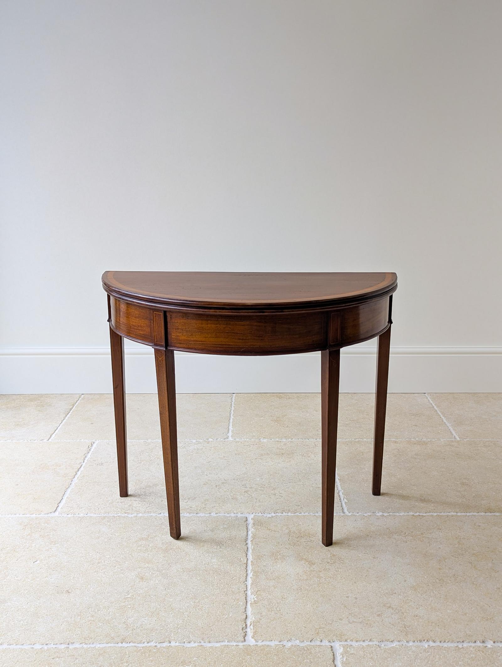 Antique George III Inlaid Mahogany Demi-lune Fold-over Tea Table c.1790 (1 of 16)