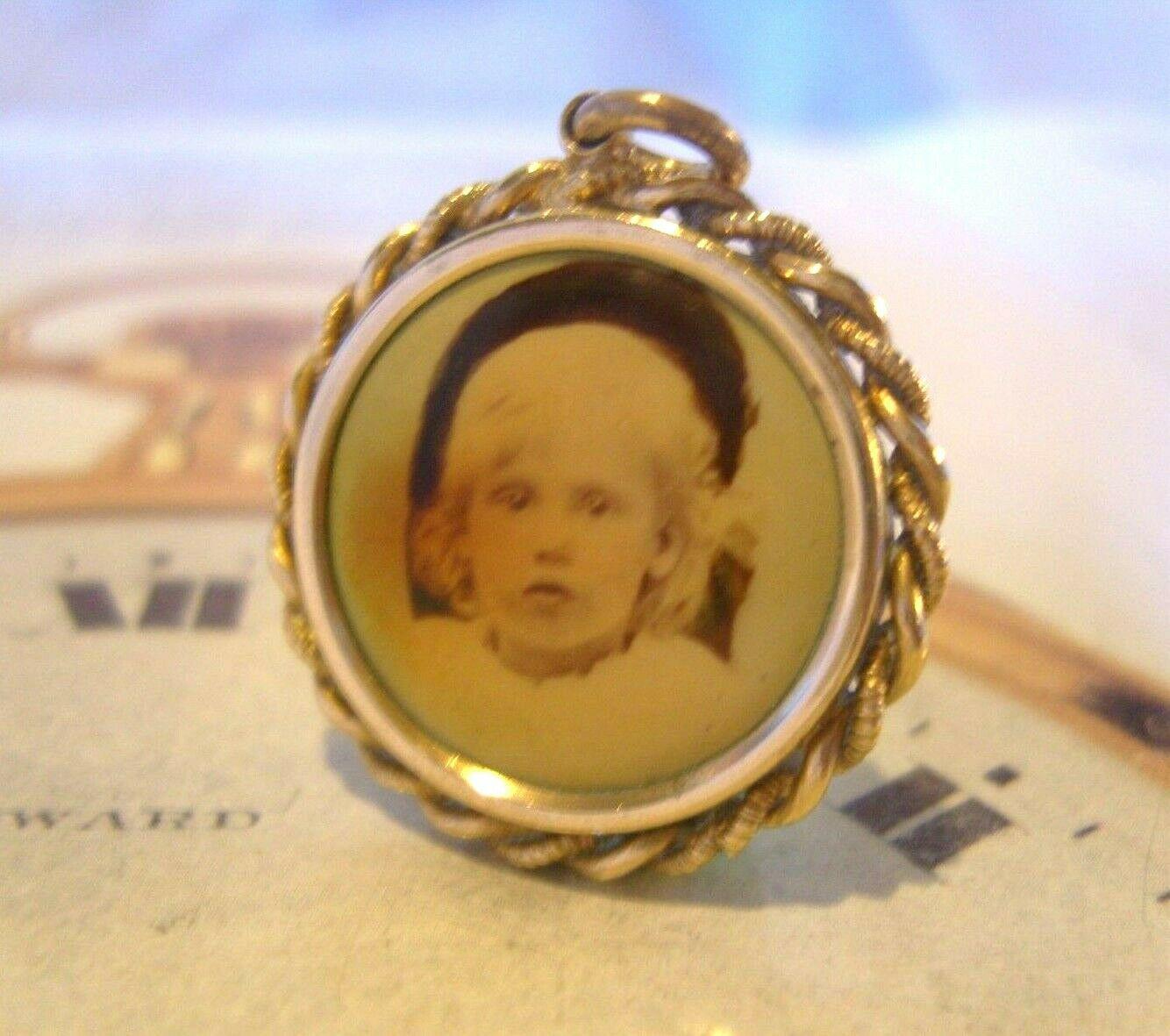 Edwardian Pocket Watch Chain Photograph Fob 1900s Antique Gilt Sepia Fob (1 of 8)