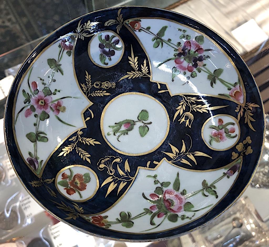 Worcester Polychrome Floral Saucer c.1770 (1 of 5)