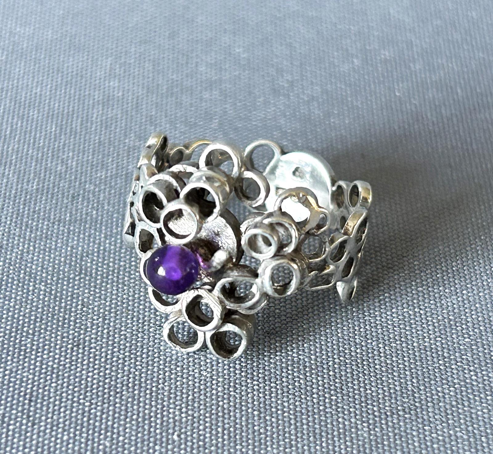 Hallmarked Vintage Brutalist Amethyst & Silver Ring (1 of 5) Hallmarked Vintage Brutalist Amethyst & Silver Ring (1 of 5)