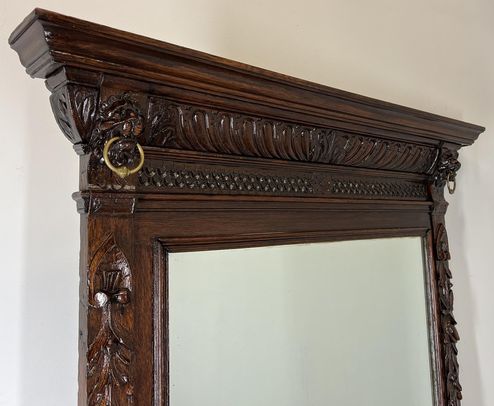 Antique French Oak Wall Mirror with Ornate Carved Frame Wall Decor (1 of 14)