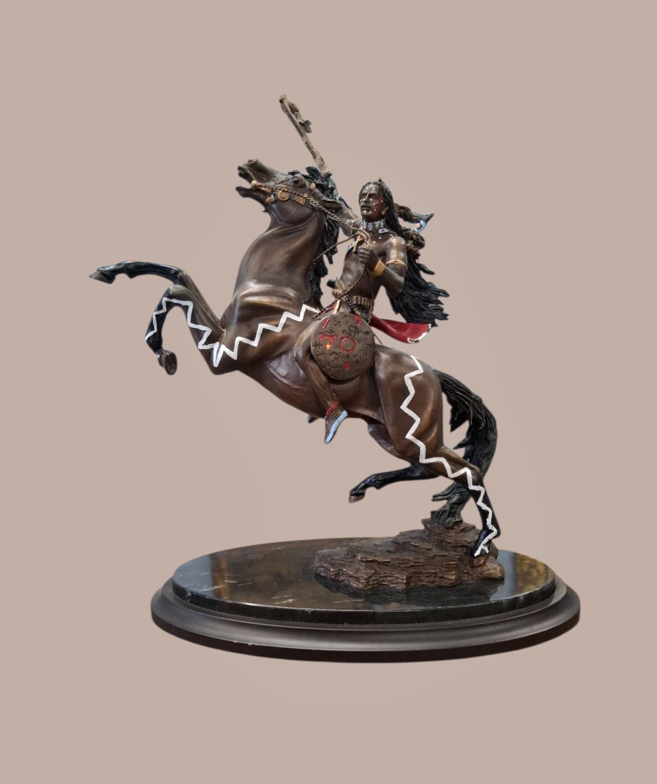 USA Cold Painted Cast Bronze Sculpture of Red Indian Warrior (1 of 2)